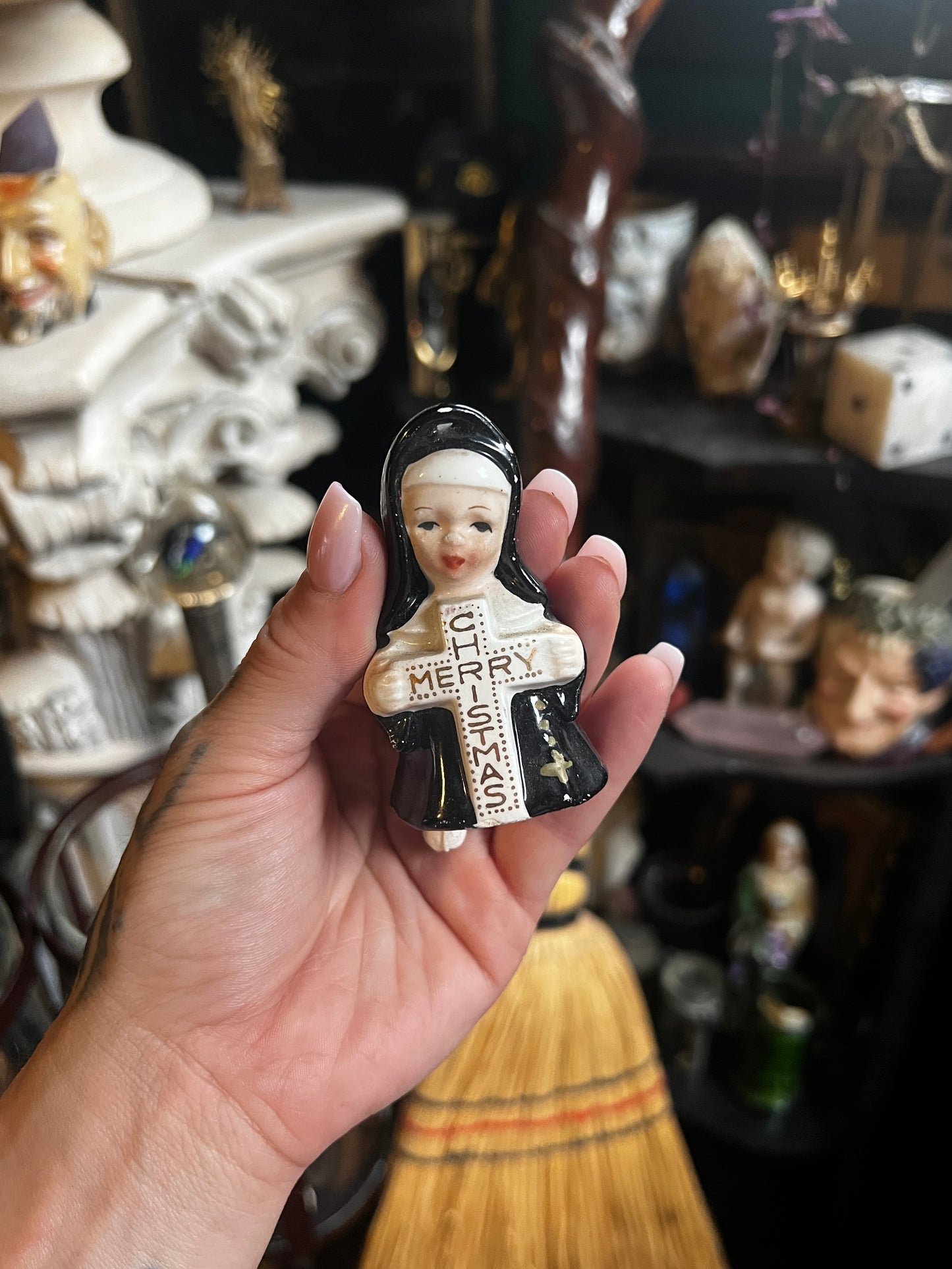 Ceramic Holiday Nun Bell