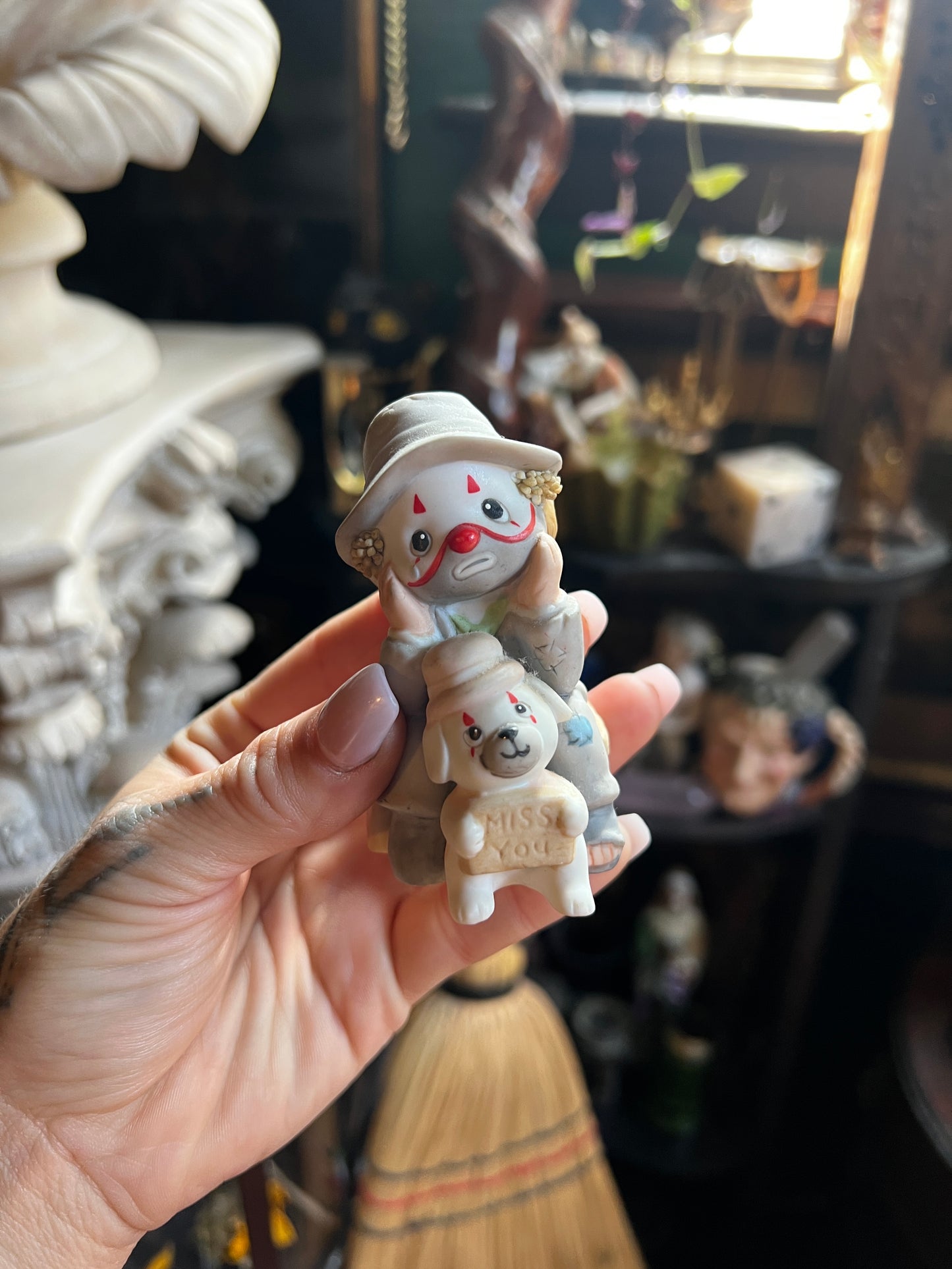 Enesco Hobo Clown Puppy Dog Miss You Porcelain Figurine