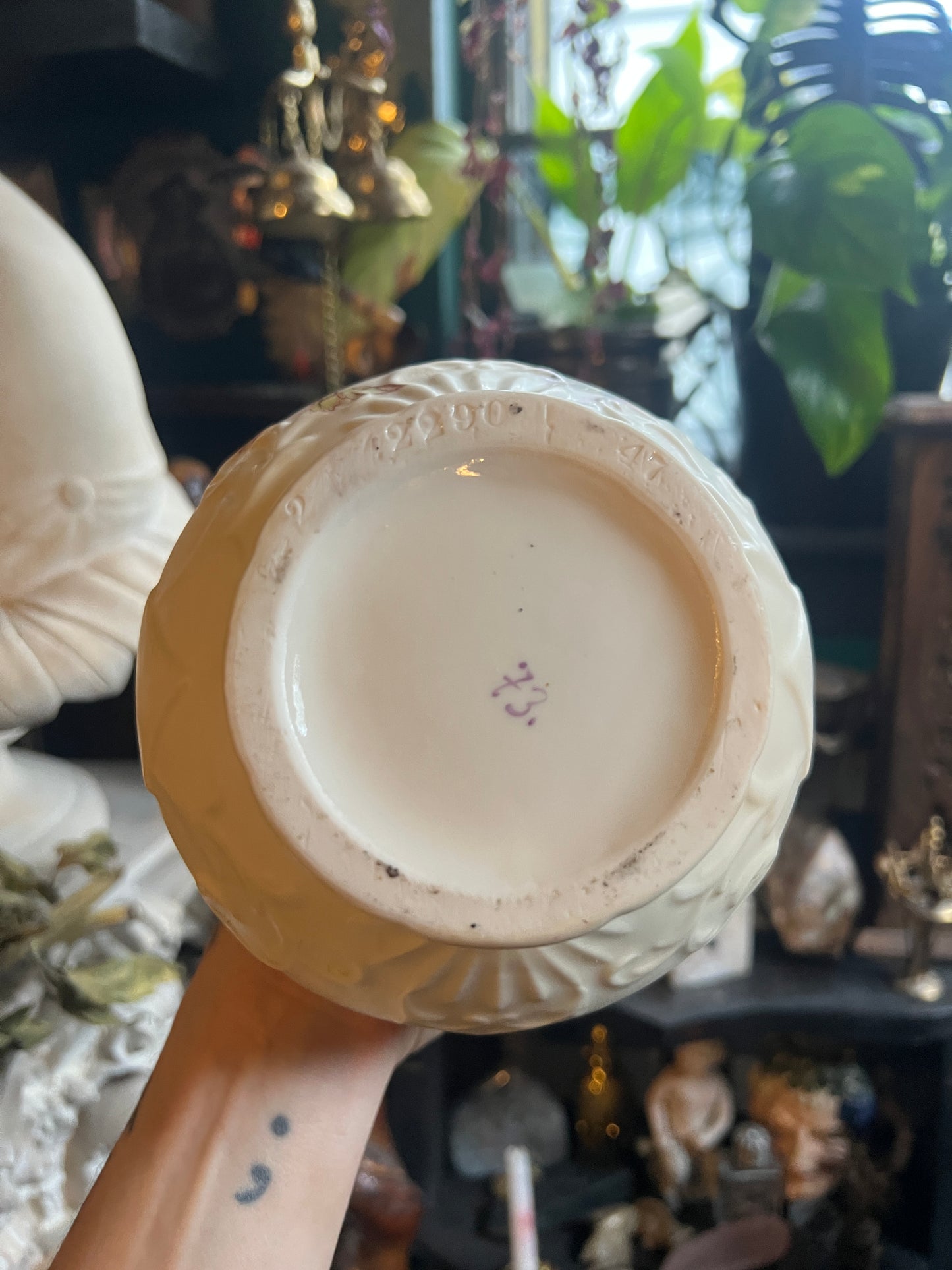 Antique Ivory Floral Hand Painted Double Handle Vase