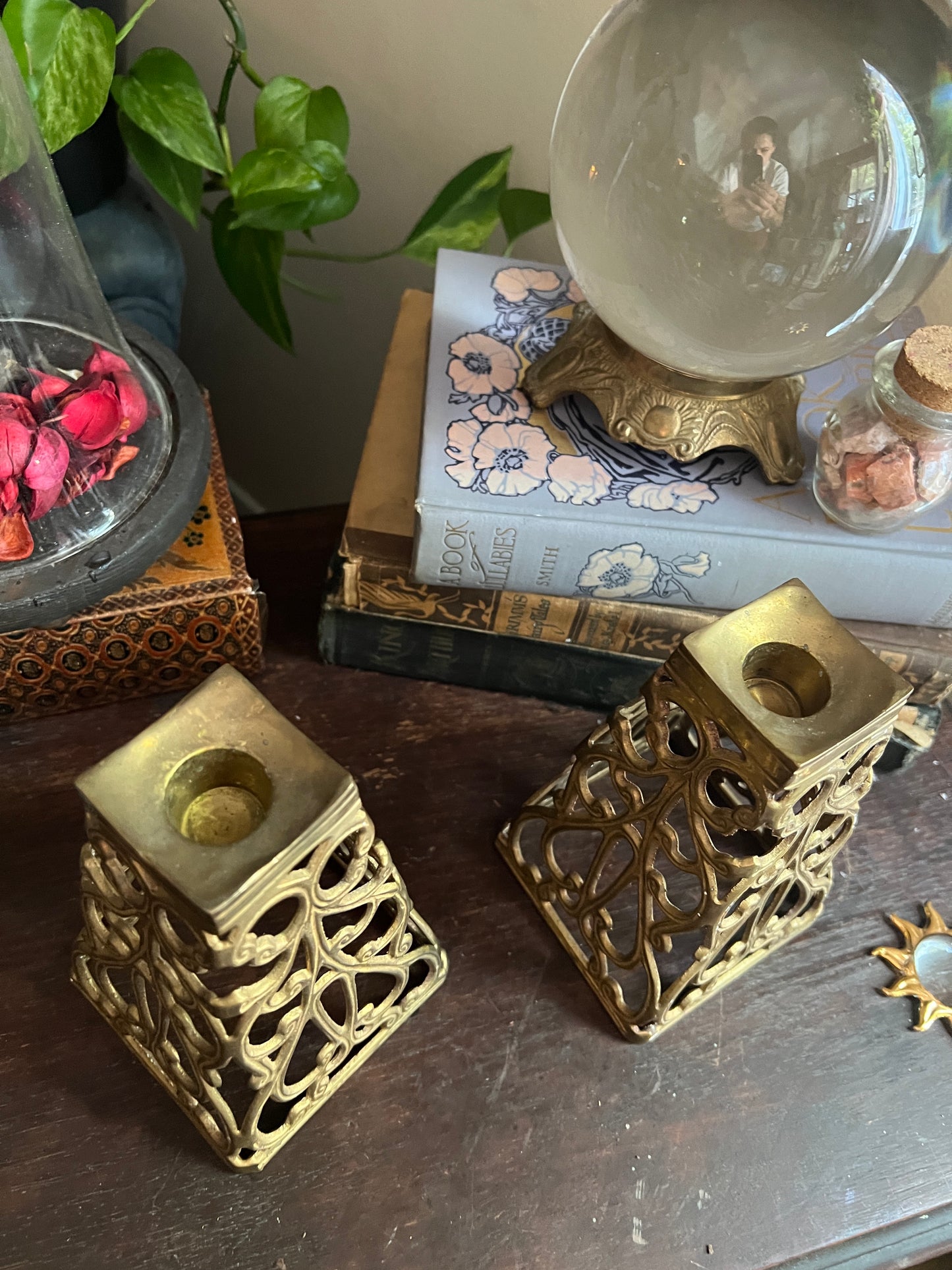 Vintage Brass Reticulated Candleholders - Pair