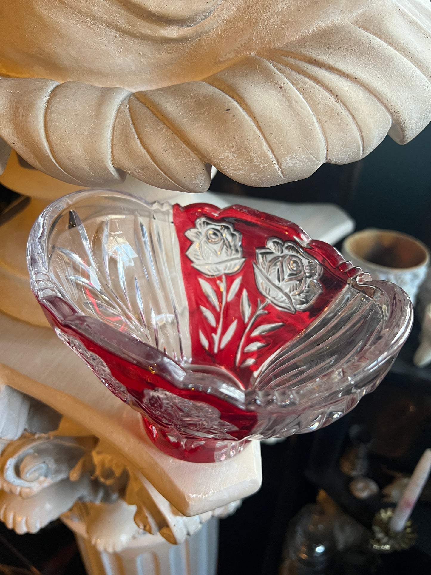 Red Rose Lead Crystal Bowl