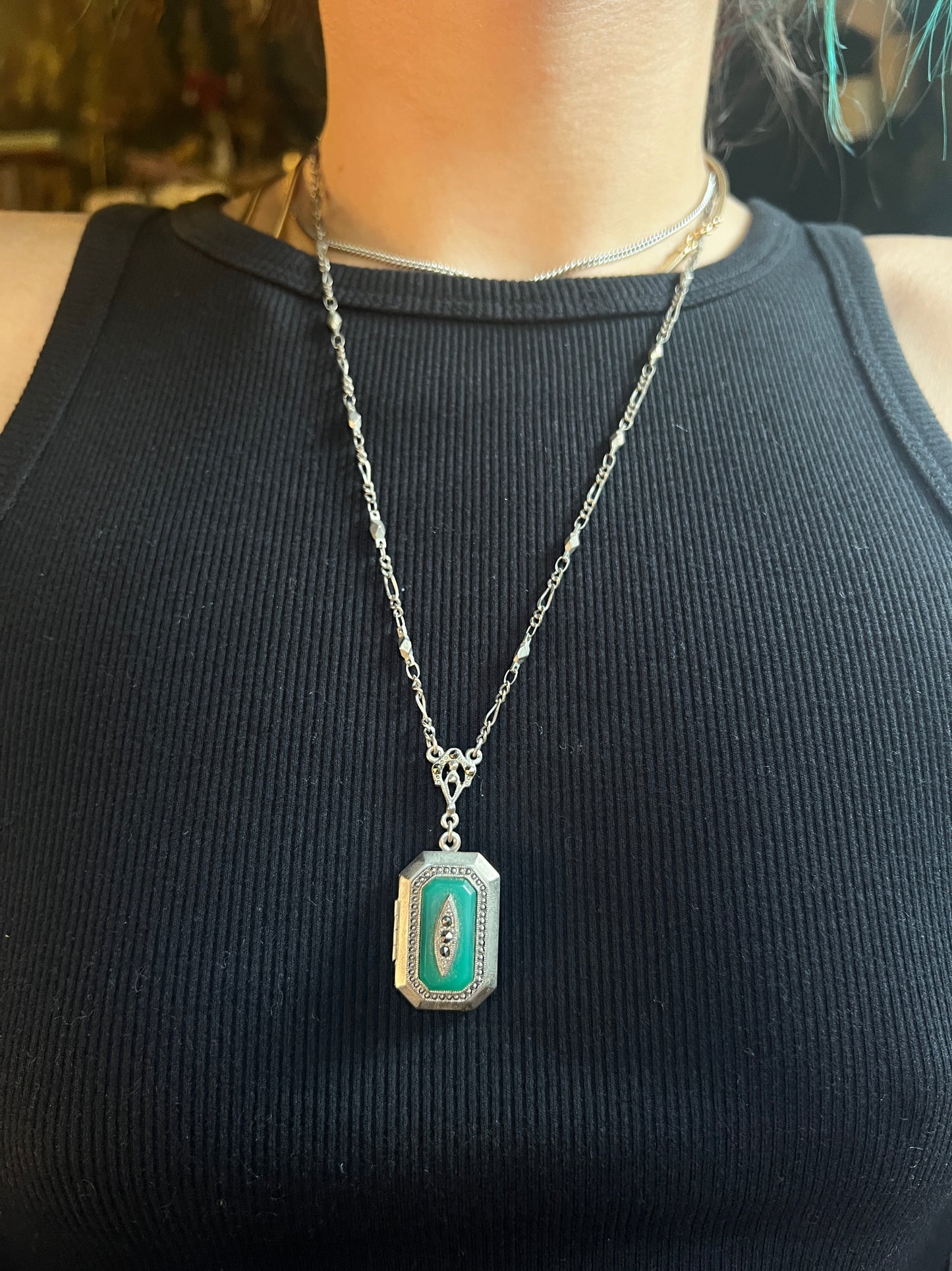 1928 Jewelry Art Deco Turquoise Locket