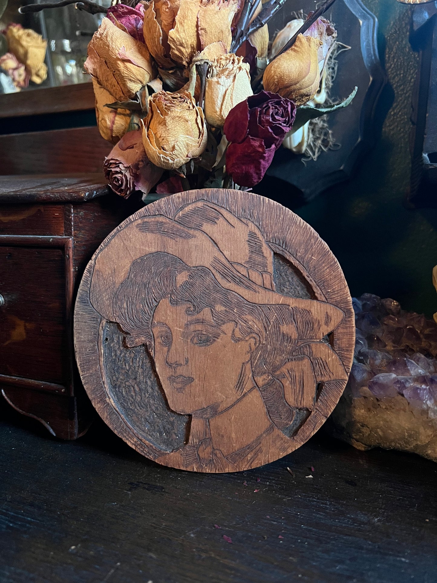 Flemish Art Gibson Girl Wooden Plaque