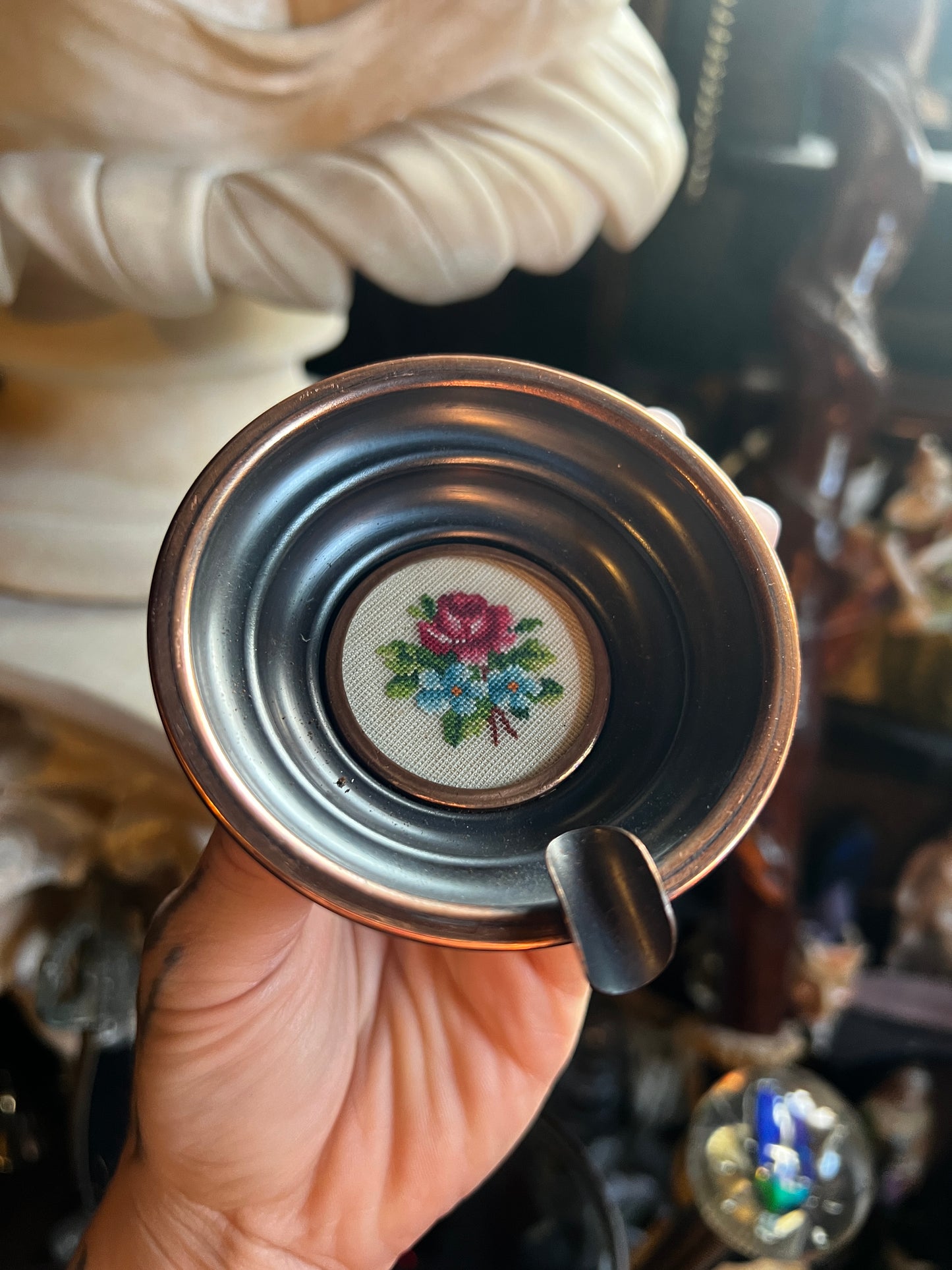 Embroidered Flower Copper Ashtray