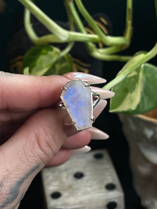 Sterling Moonstone Coffin Ring