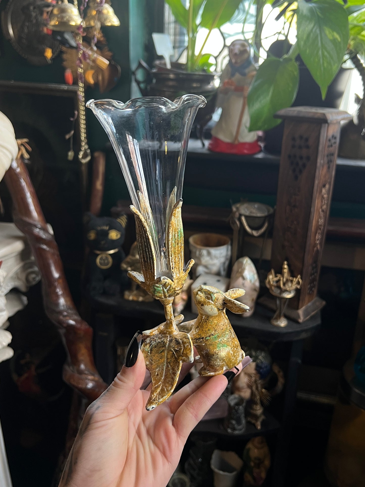 Victorian Style Figural Rabbit & Foliage Bud Vase