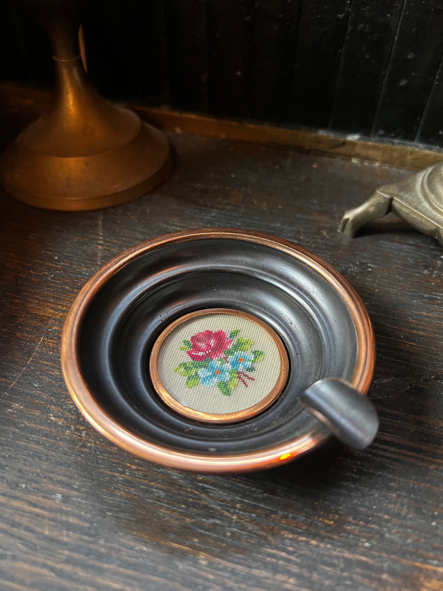 Embroidered Flower Copper Ashtray