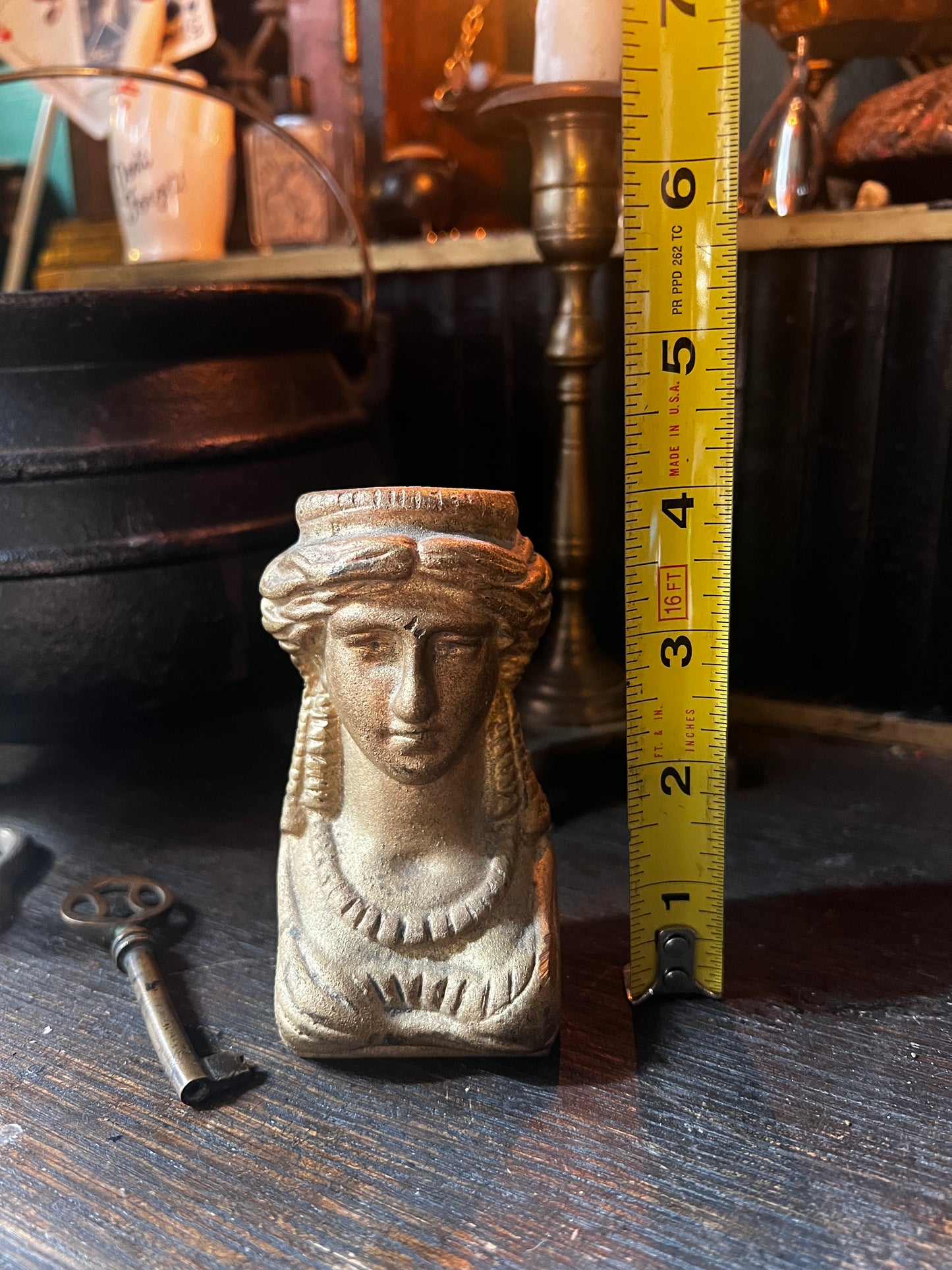 Antique Bronze Egyptian Head Caryatid