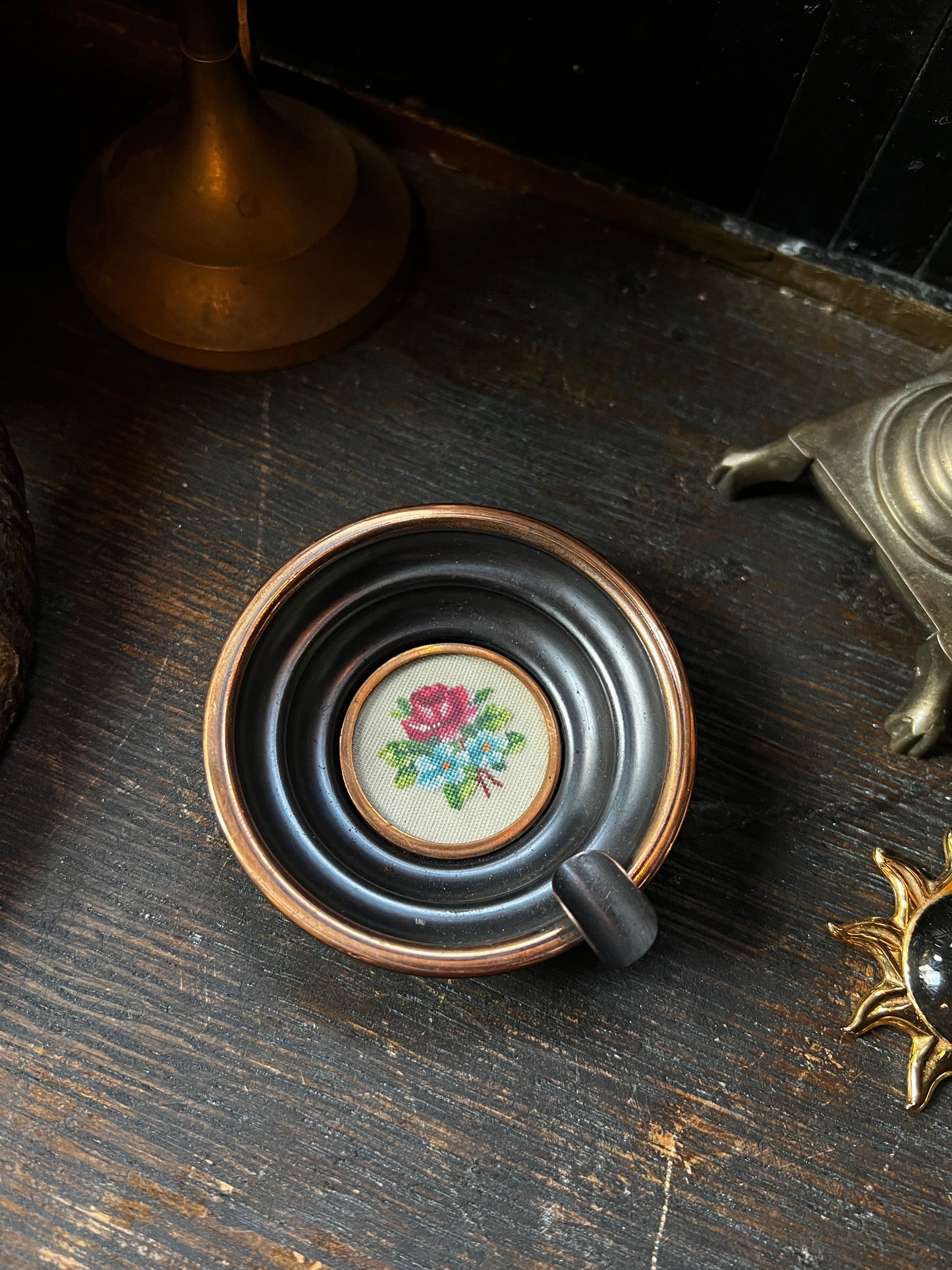Embroidered Flower Copper Ashtray
