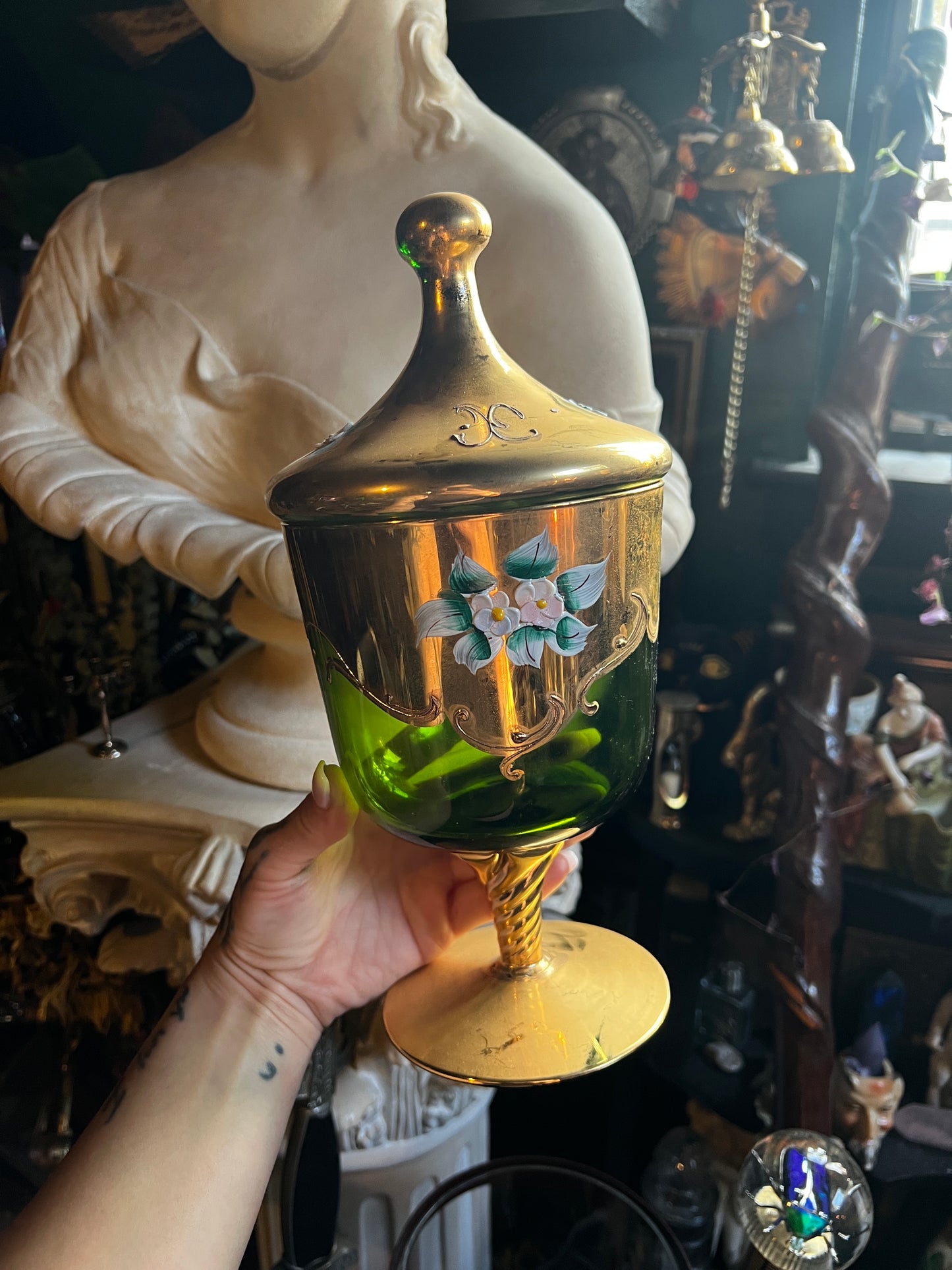 Bohemian Czech Emerald Green Glass Compote Dish