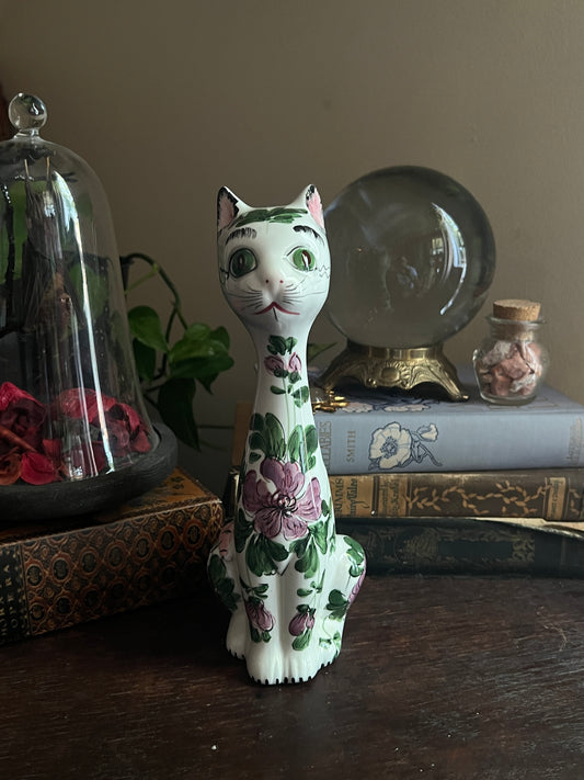 Italian Hand Painted Pottery Long Neck Cat Figurine