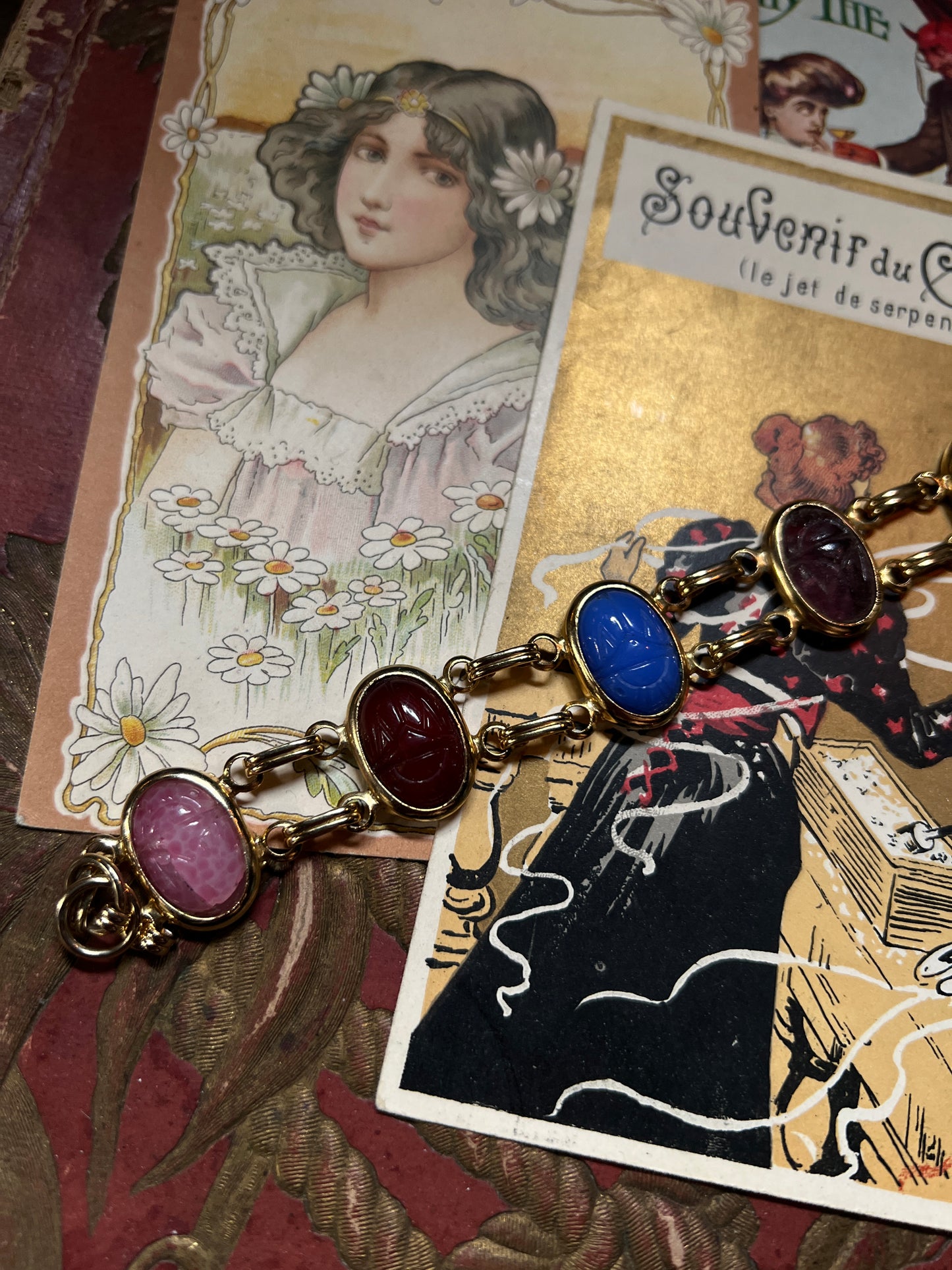 Vintage Scarab Carved Stone Bracelet