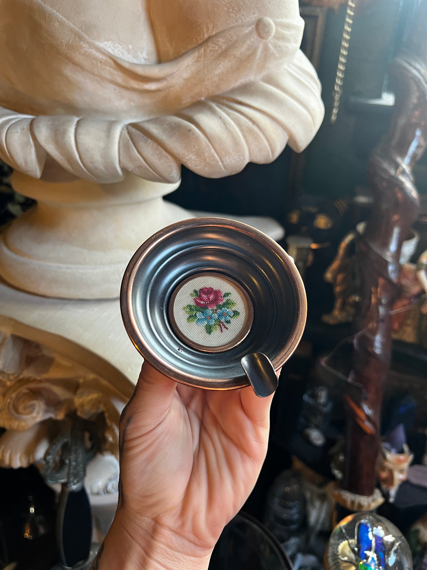 Embroidered Flower Copper Ashtray