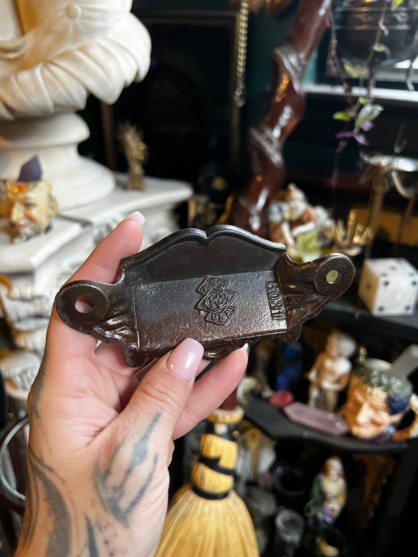 Vintage Black Cast Iron Victorian Match Holder