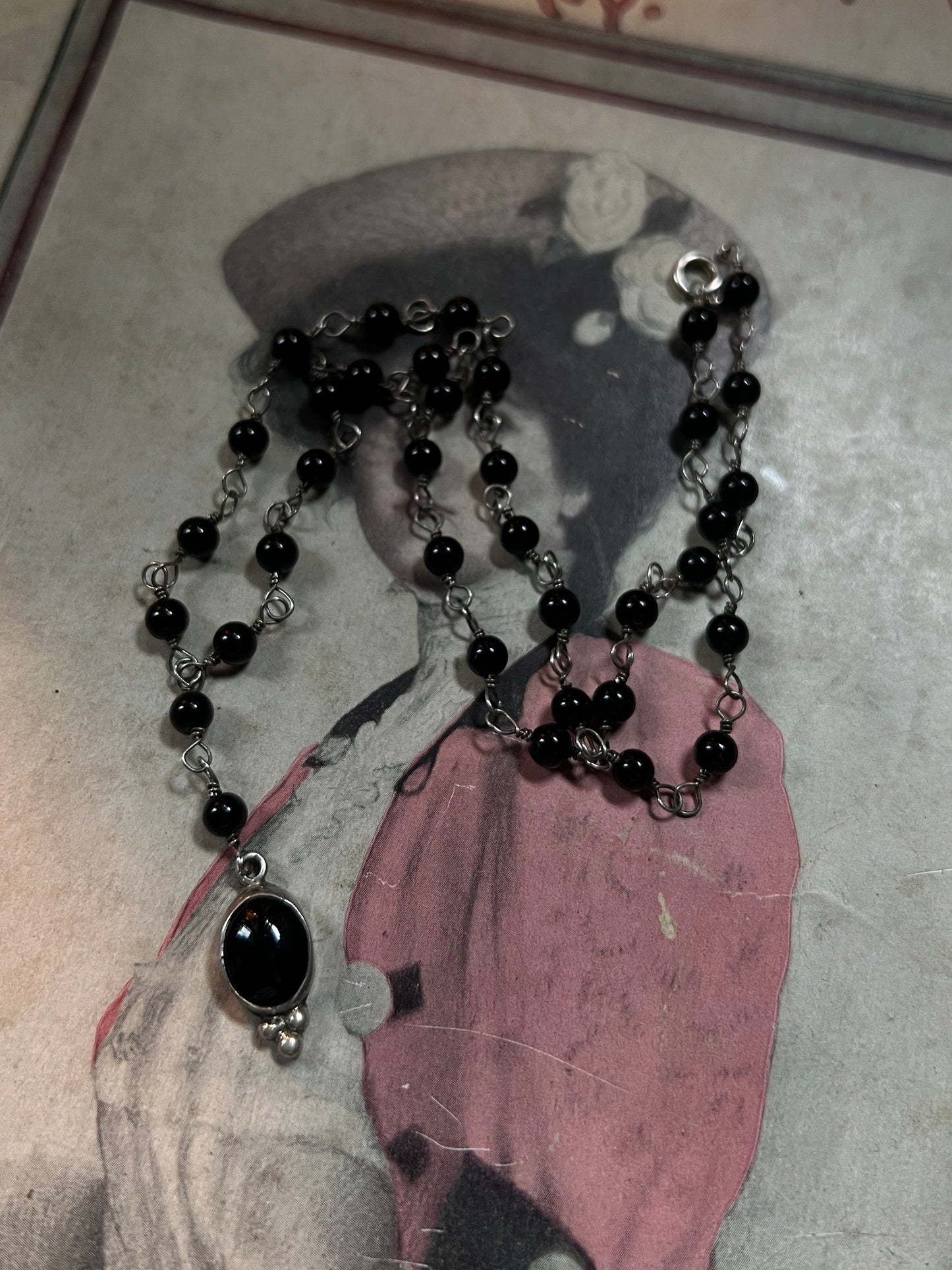 Sterling Black Onyx Beaded Necklace