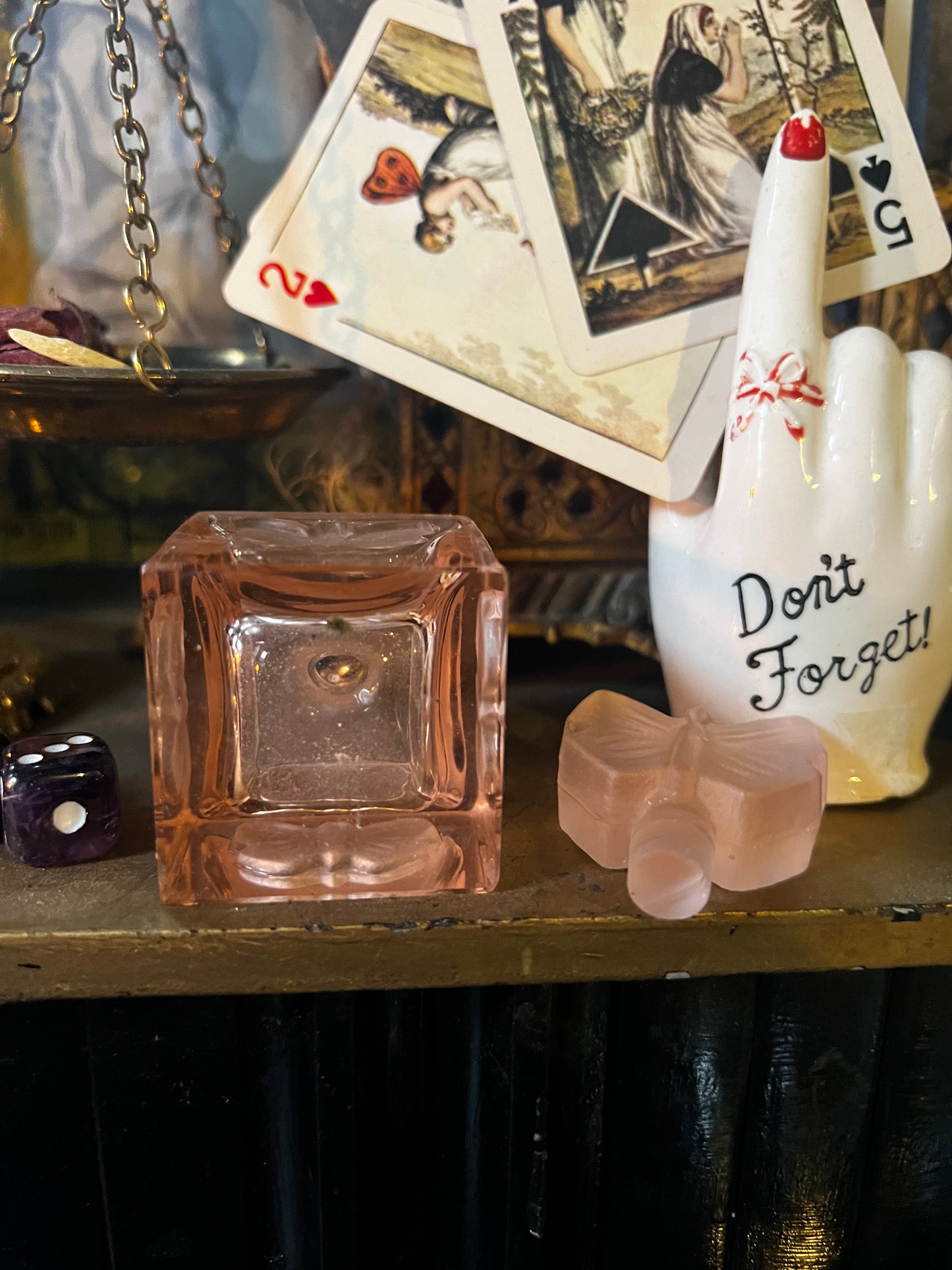 Vintage Frosted Pink Glass Butterfly Perfume Bottle