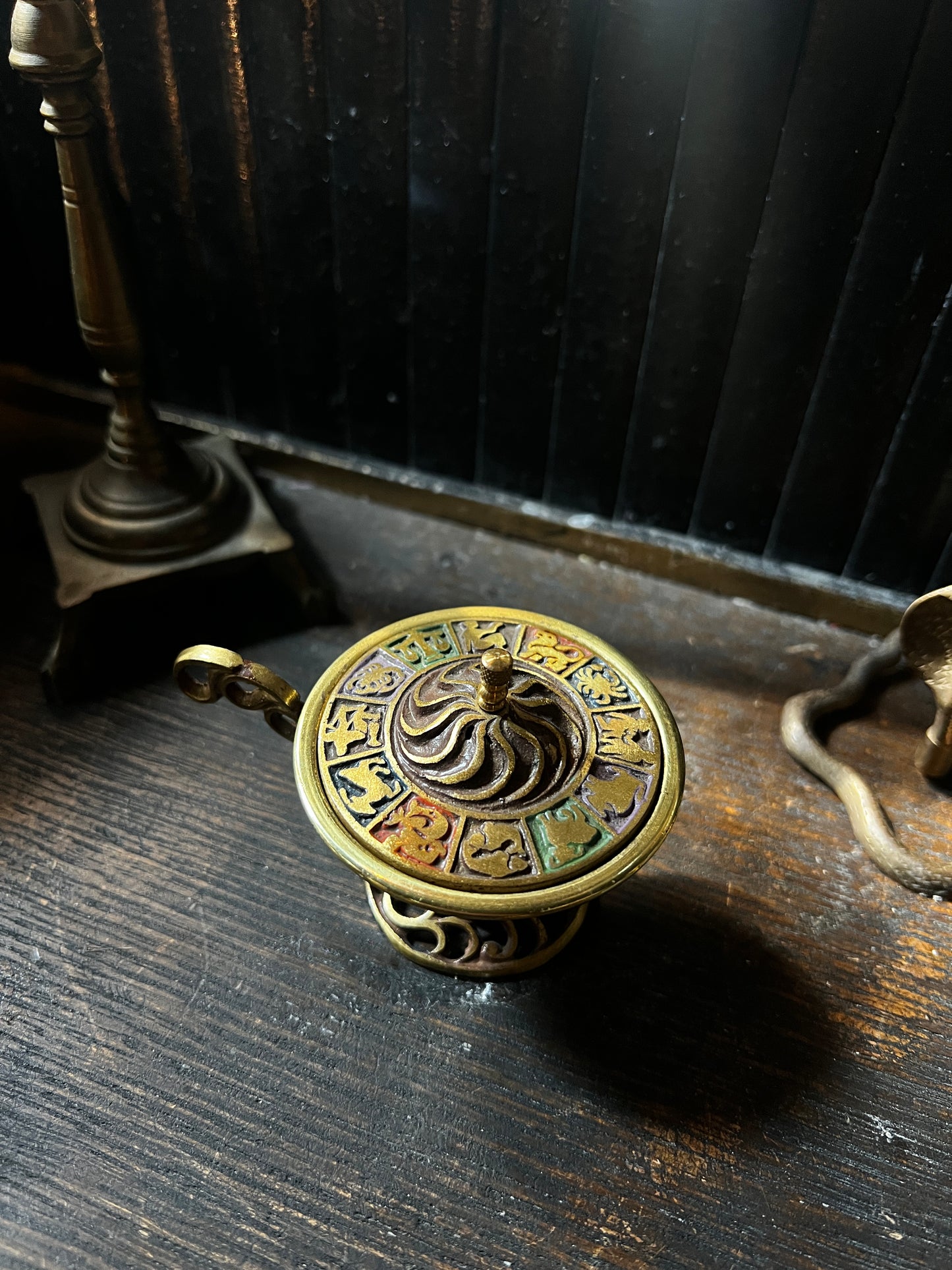 Zodiac Brass Enamel Incense Dish