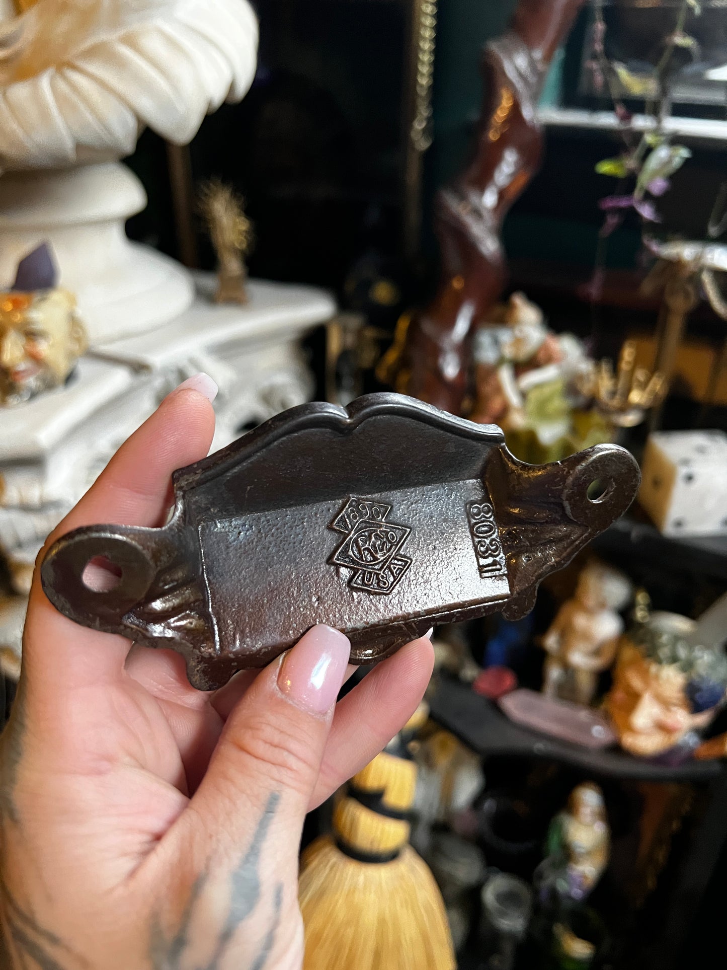 Vintage Black Cast Iron Victorian Match Holder