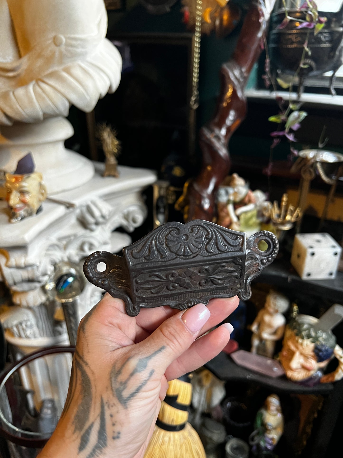 Vintage Black Cast Iron Victorian Match Holder