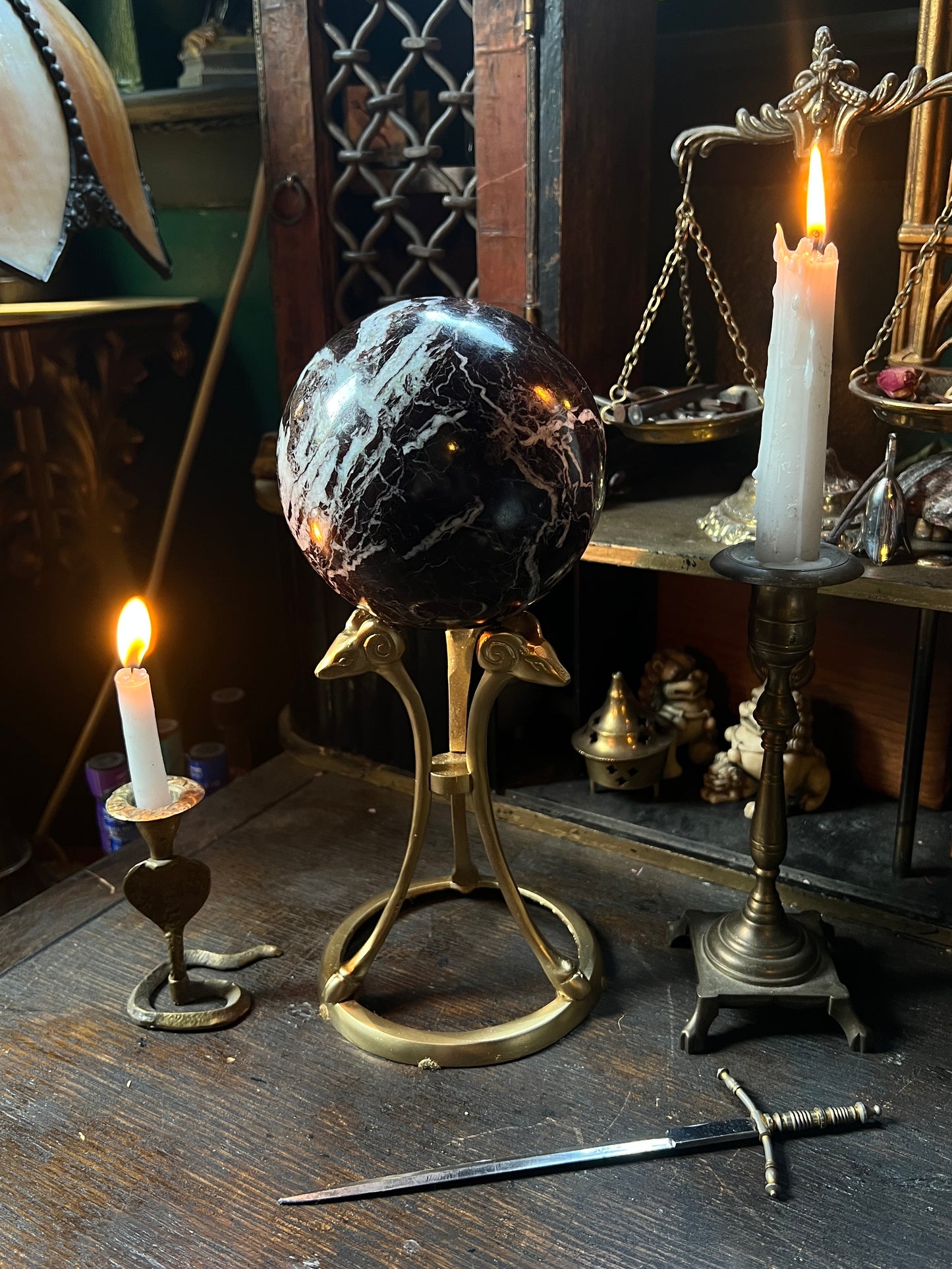 Italian Marble Sphere Goat Head Stand