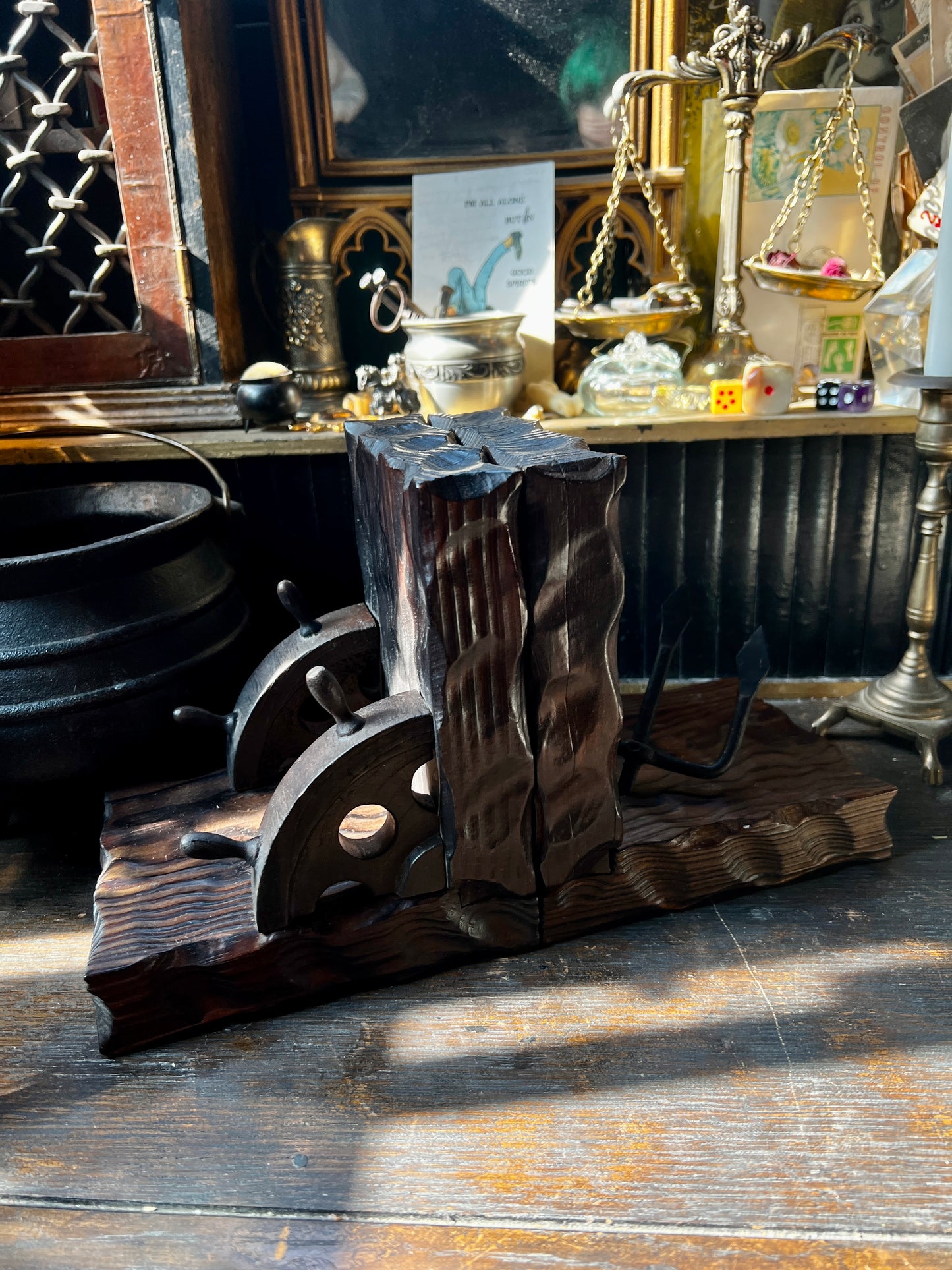MCM Nautical Poseidon's Trident & Ship Wheel Bookends