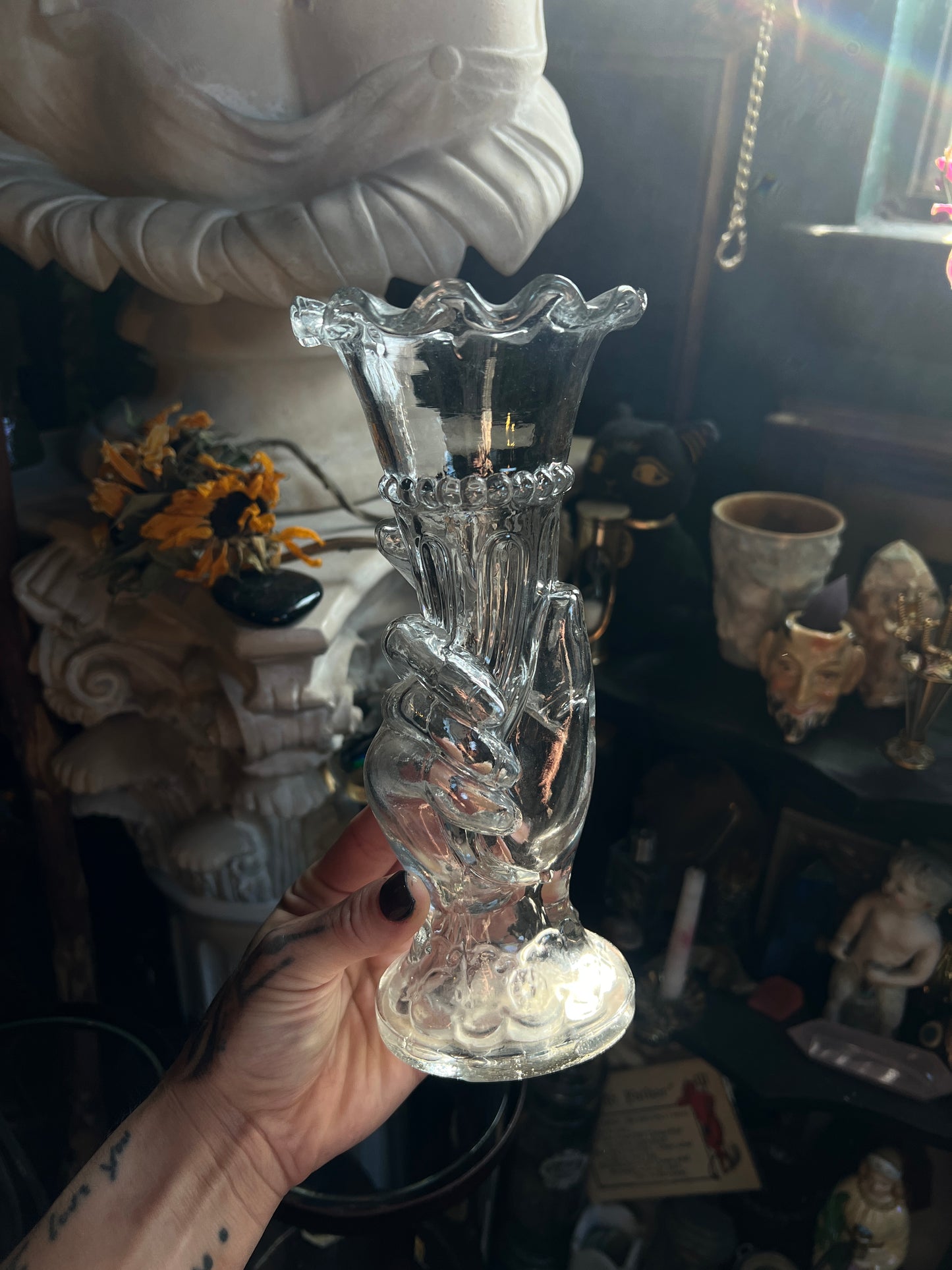 Antique Pressed Glass Hand Vase