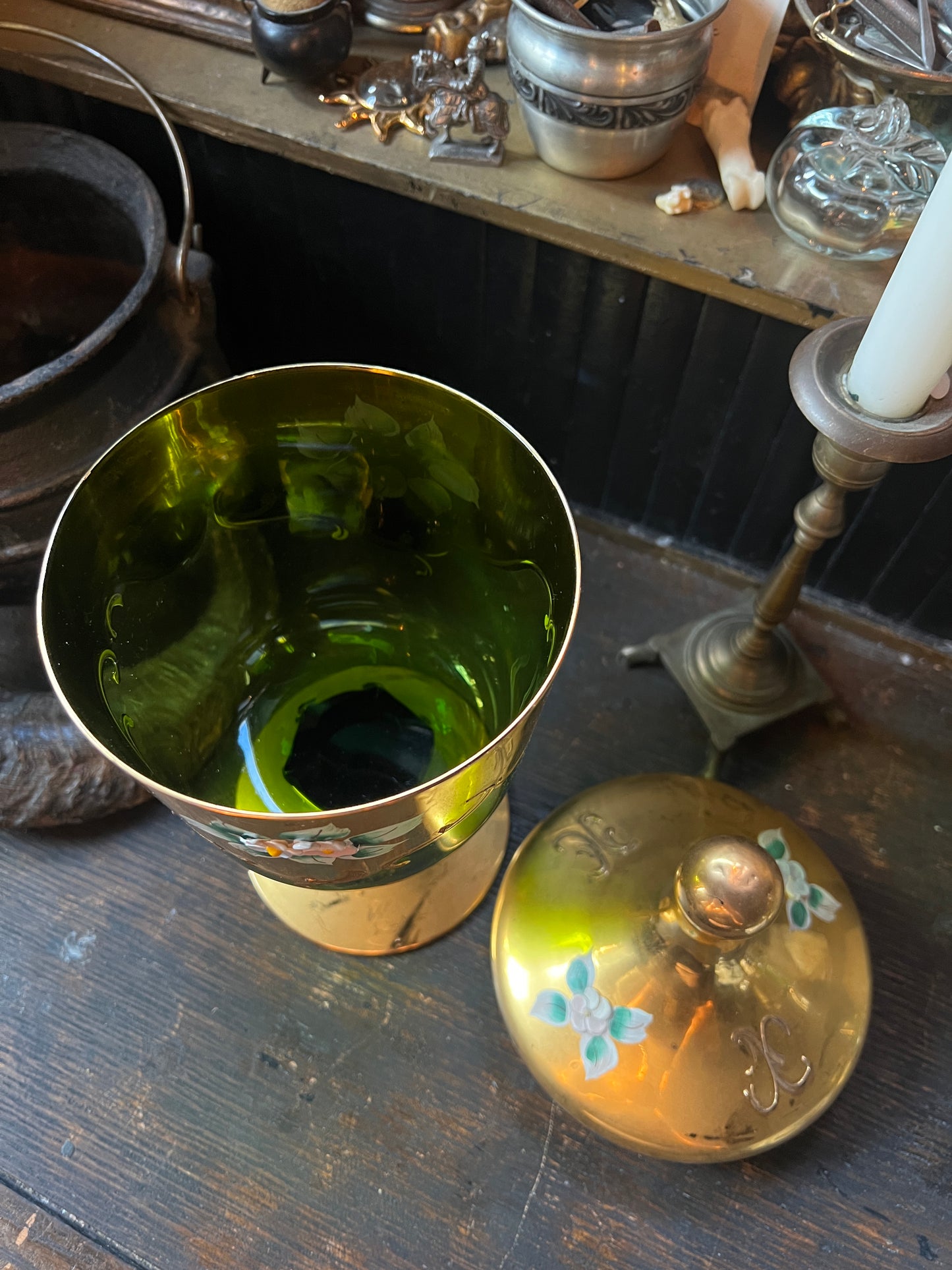Bohemian Czech Emerald Green Glass Compote Dish