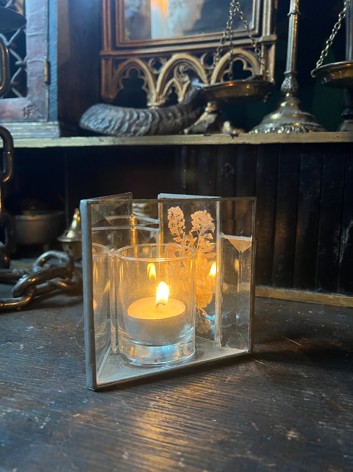 Pressed Florals Glass Tea Light Candle Holder