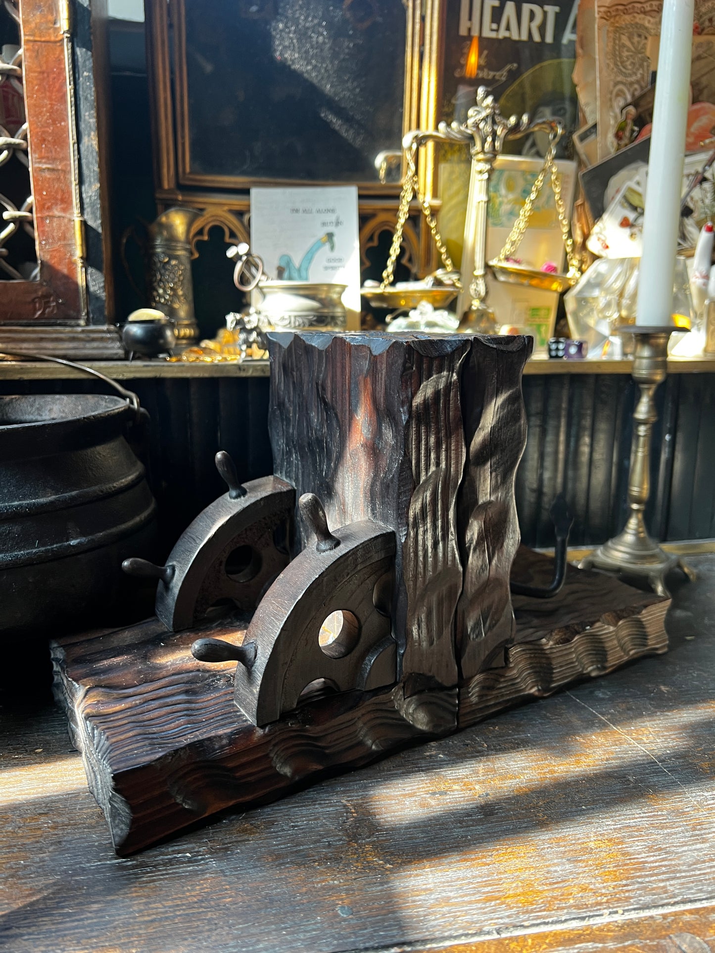 MCM Nautical Poseidon's Trident & Ship Wheel Bookends