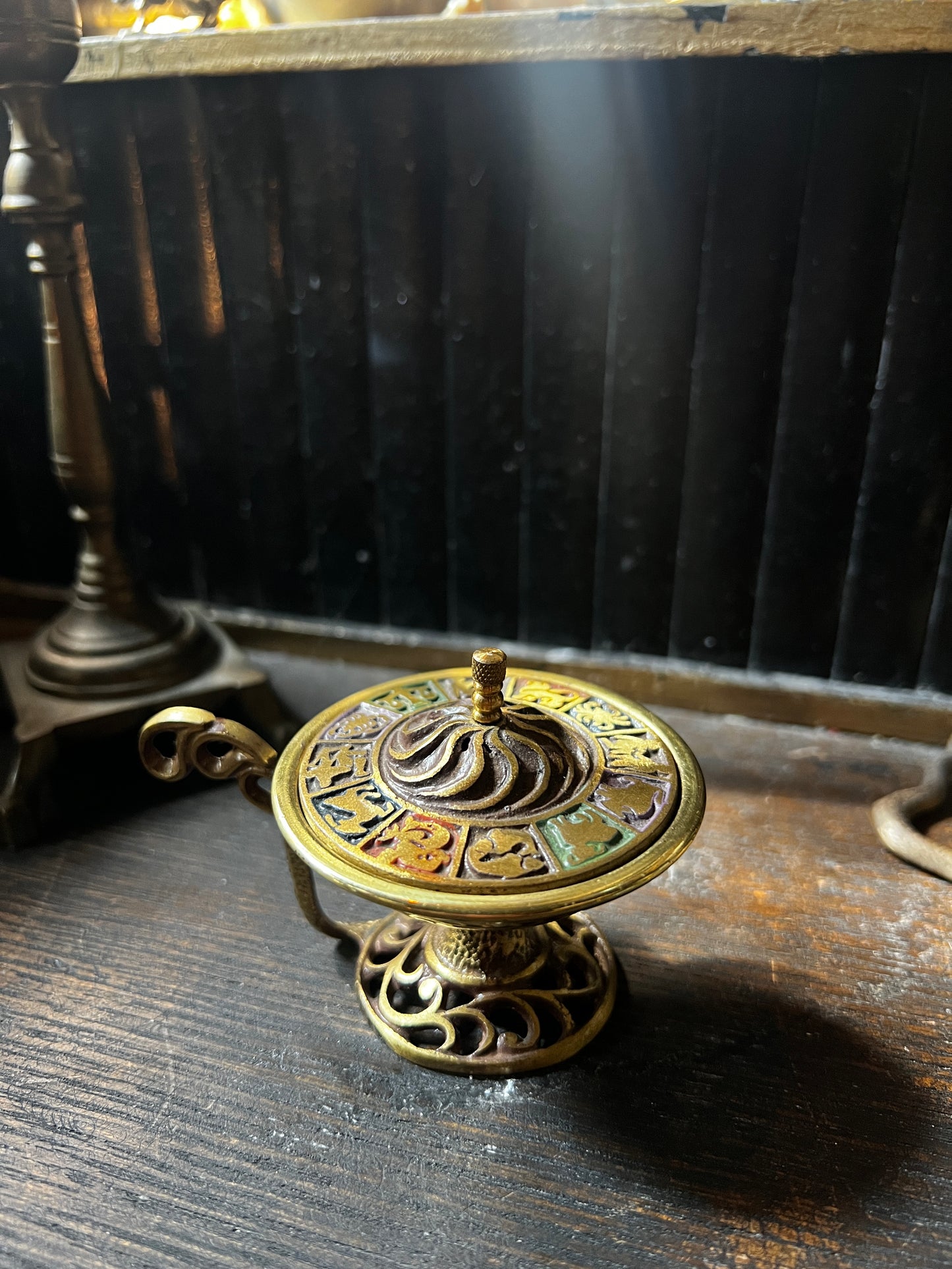 Zodiac Brass Enamel Incense Dish