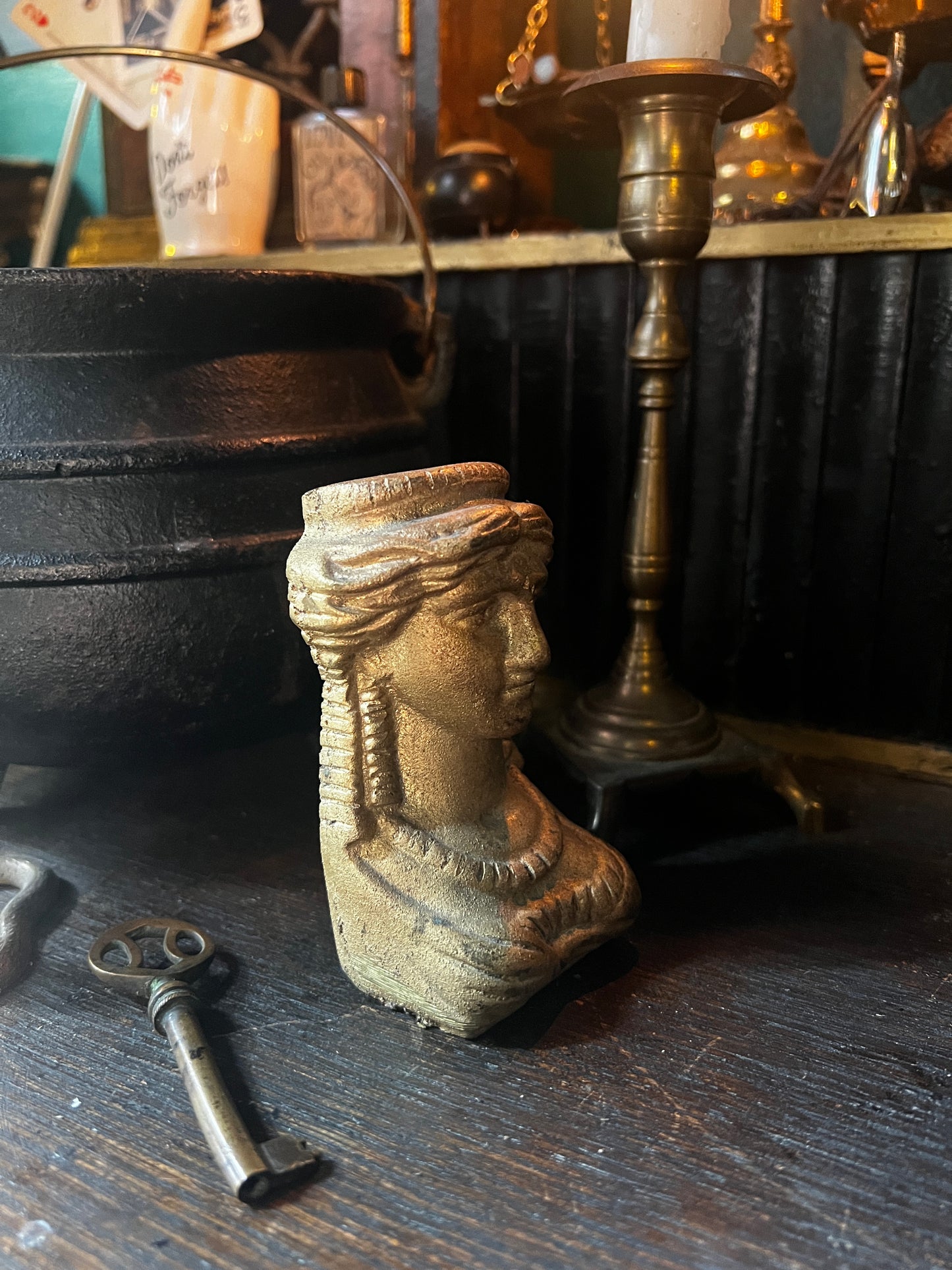Antique Bronze Egyptian Head Caryatid