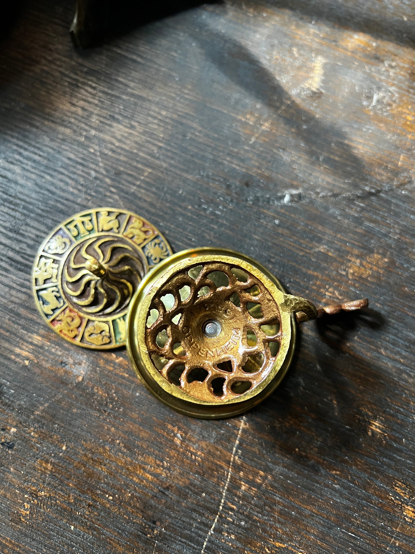 Zodiac Brass Enamel Incense Dish
