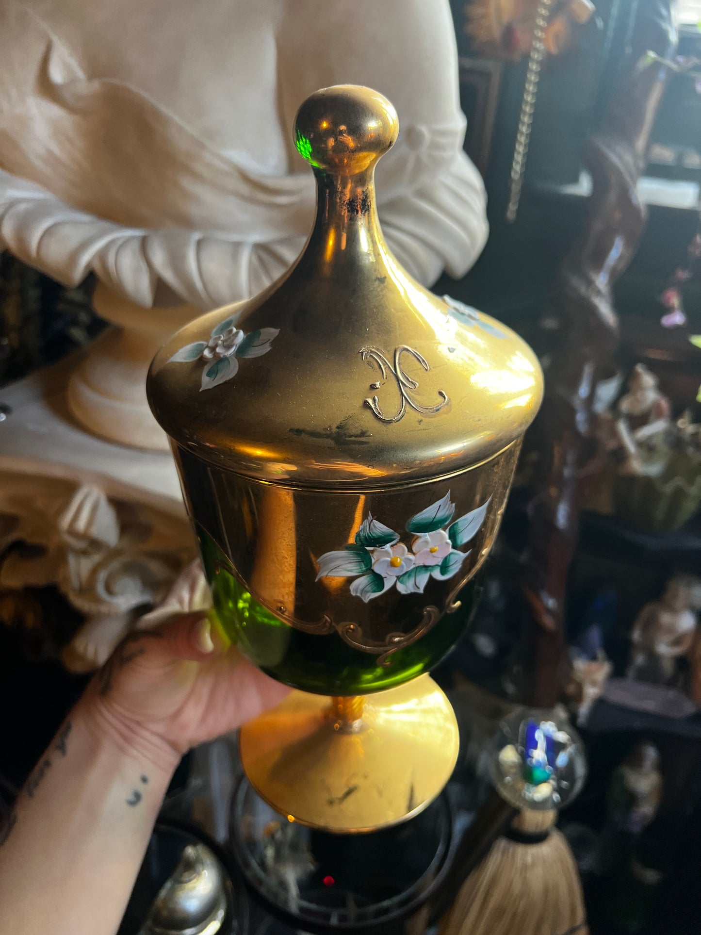 Bohemian Czech Emerald Green Glass Compote Dish