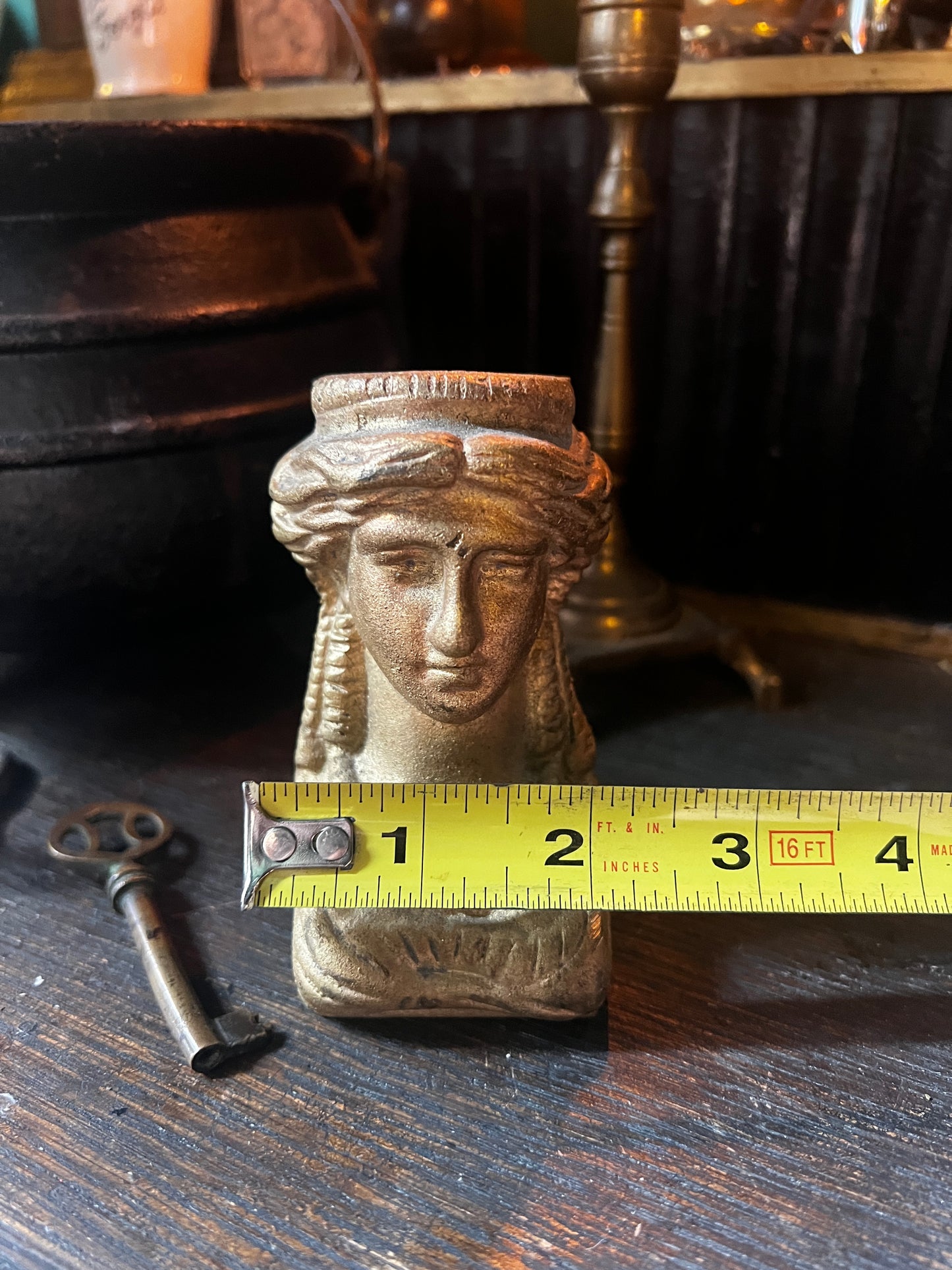 Antique Bronze Egyptian Head Caryatid