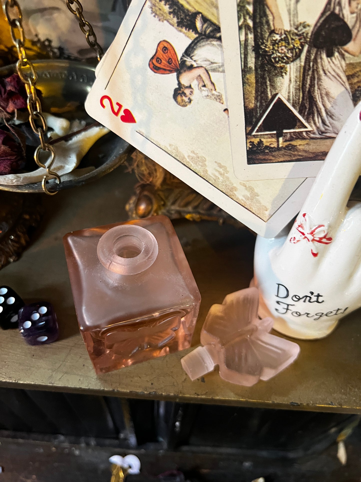 Vintage Frosted Pink Glass Butterfly Perfume Bottle