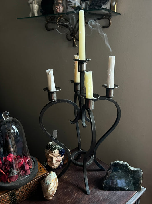 Wrought Iron Spanish Revival Heart Shaped Candelabra