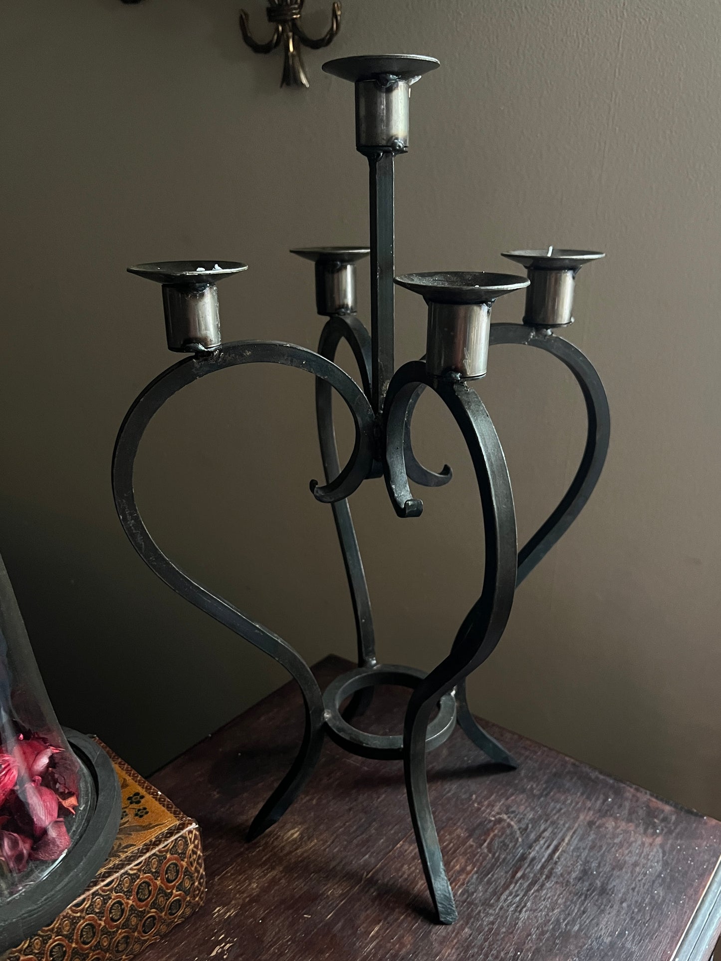 Wrought Iron Spanish Revival Heart Shaped Candelabra