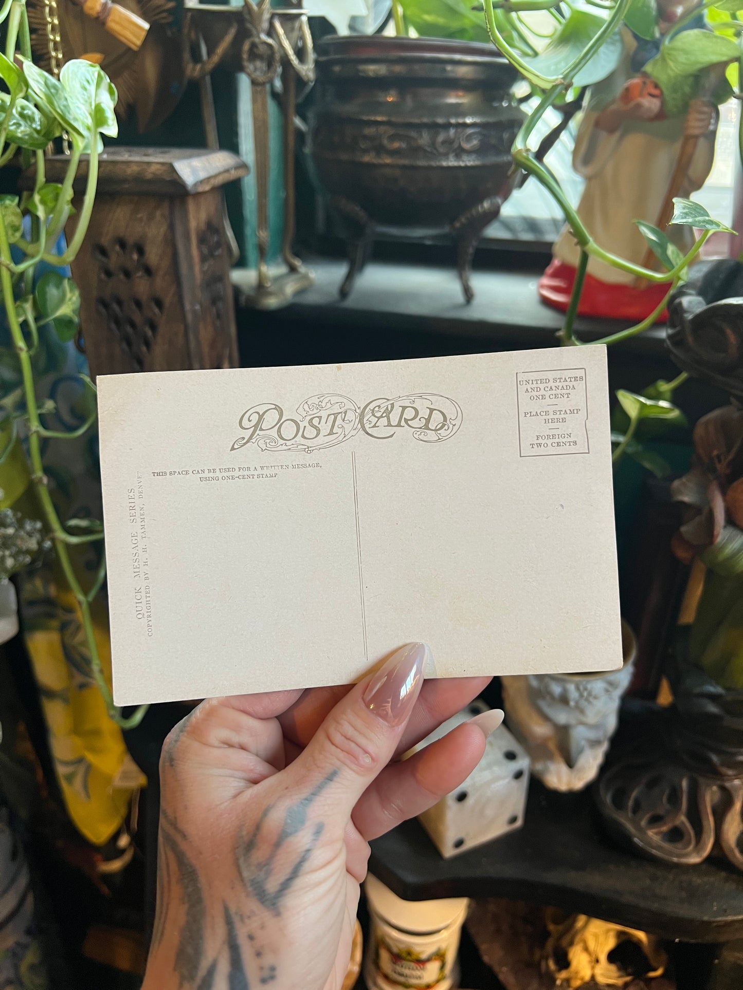 Antique Postcard - Romantic "Forget Me Not" Poem - Heart & Blue Ribbon Illustration - Early 1900s Ephemera