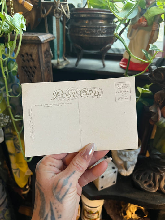 Antique Postcard - Romantic "Forget Me Not" Poem - Heart & Blue Ribbon Illustration - Early 1900s Ephemera