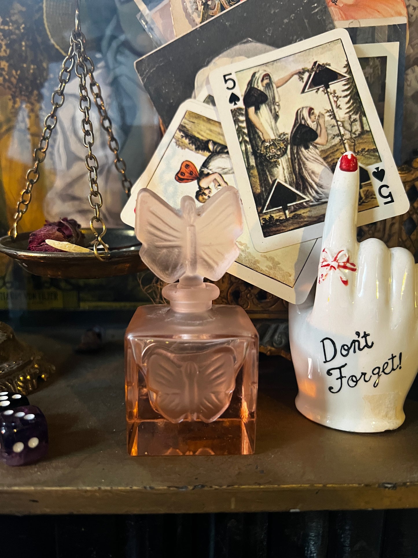 Vintage Frosted Pink Glass Butterfly Perfume Bottle