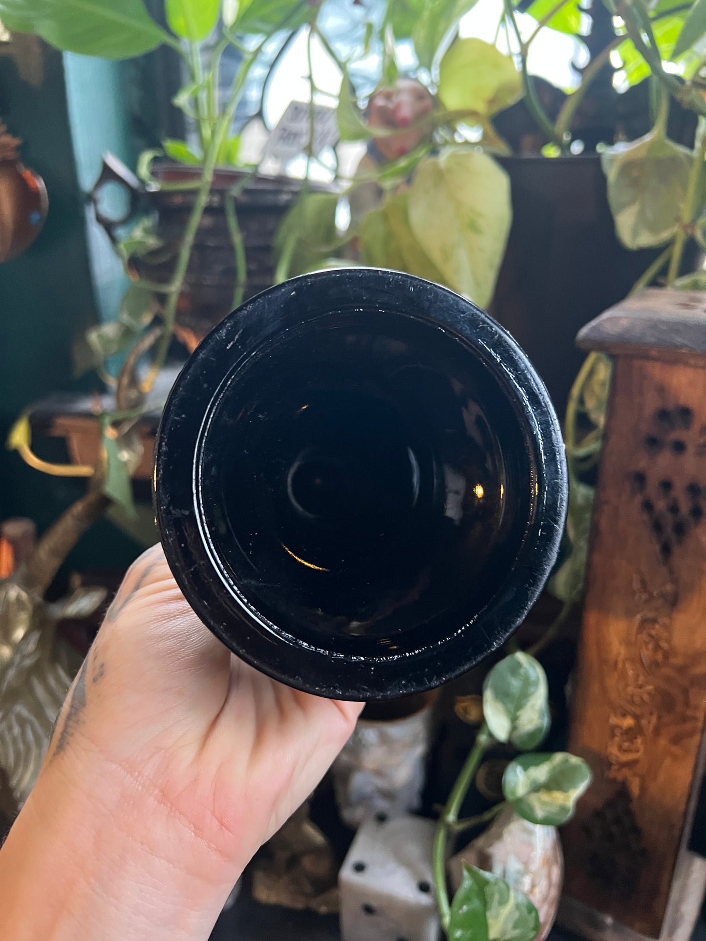 Black Crackle Glass Candlestick Holder