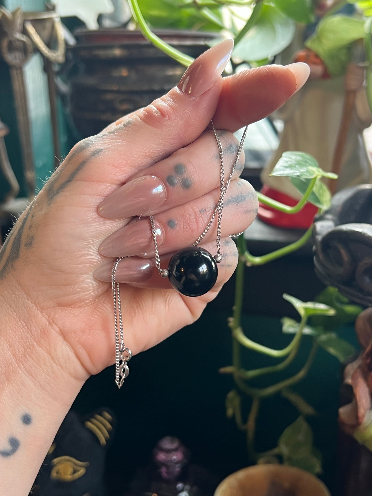 Minimalist Black Onyx Floating Sphere Necklace