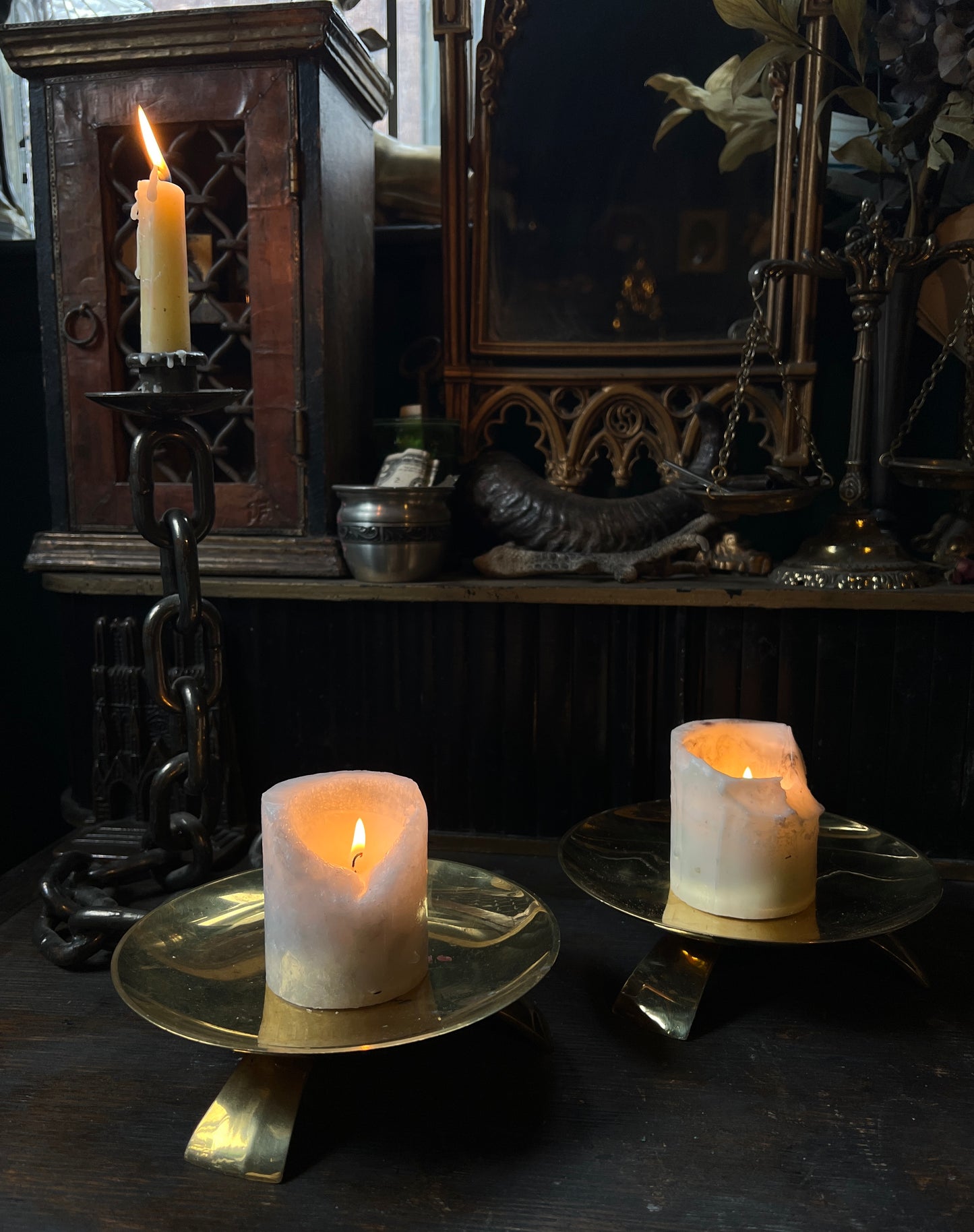 Brass Three Foot Pillar Candle Holders