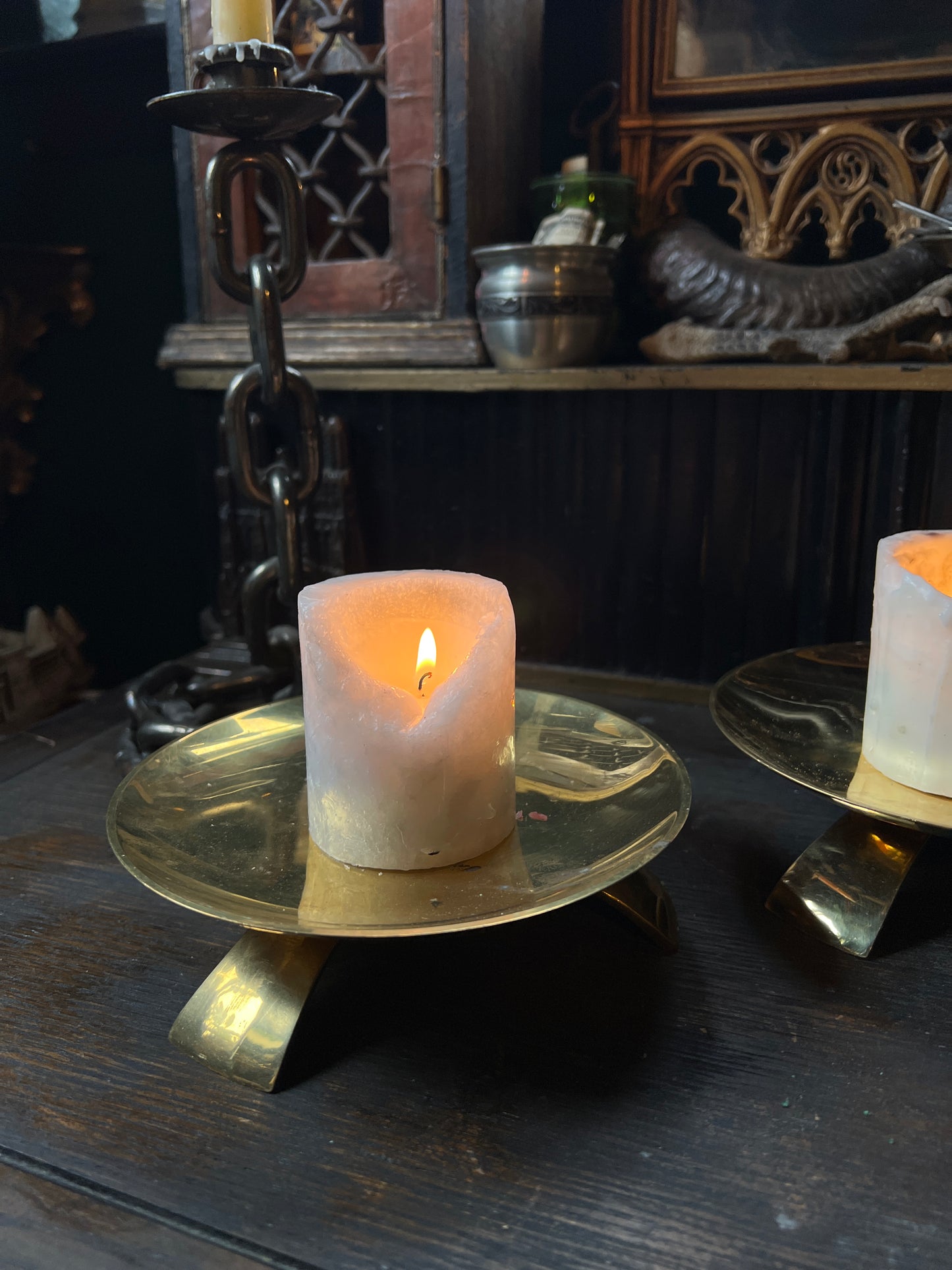 Brass Three Foot Pillar Candle Holders