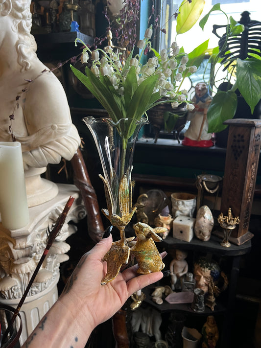 Victorian Style Figural Rabbit & Foliage Bud Vase