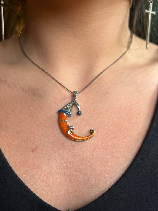 Vintage Silver & Marcasite "Man in the Moon" Necklace