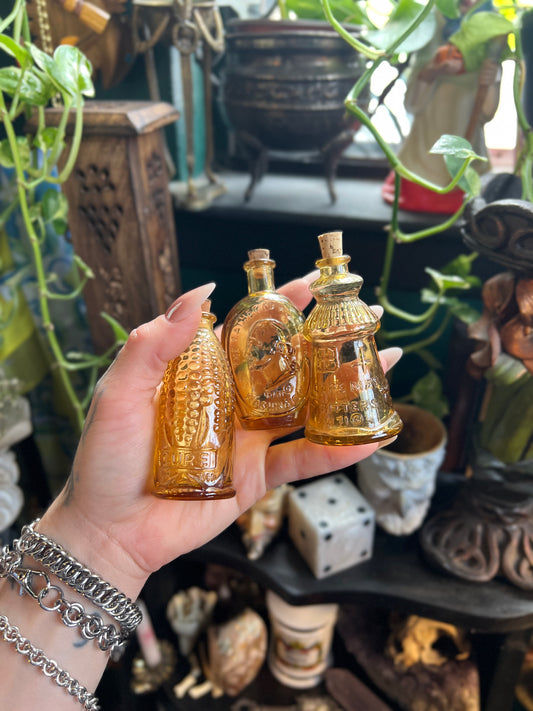 Miniature Wheaton Yellow Glass Bottles