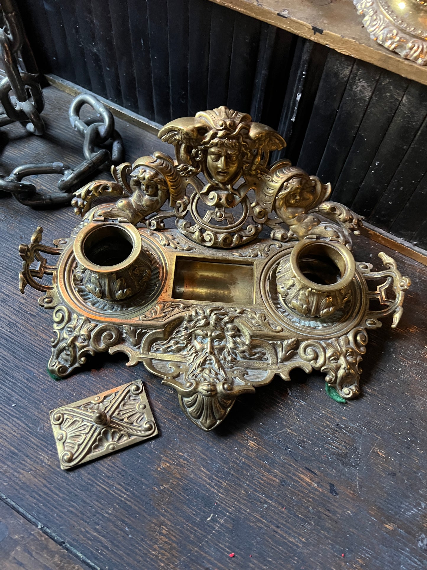 Antique French Brass Ink Well