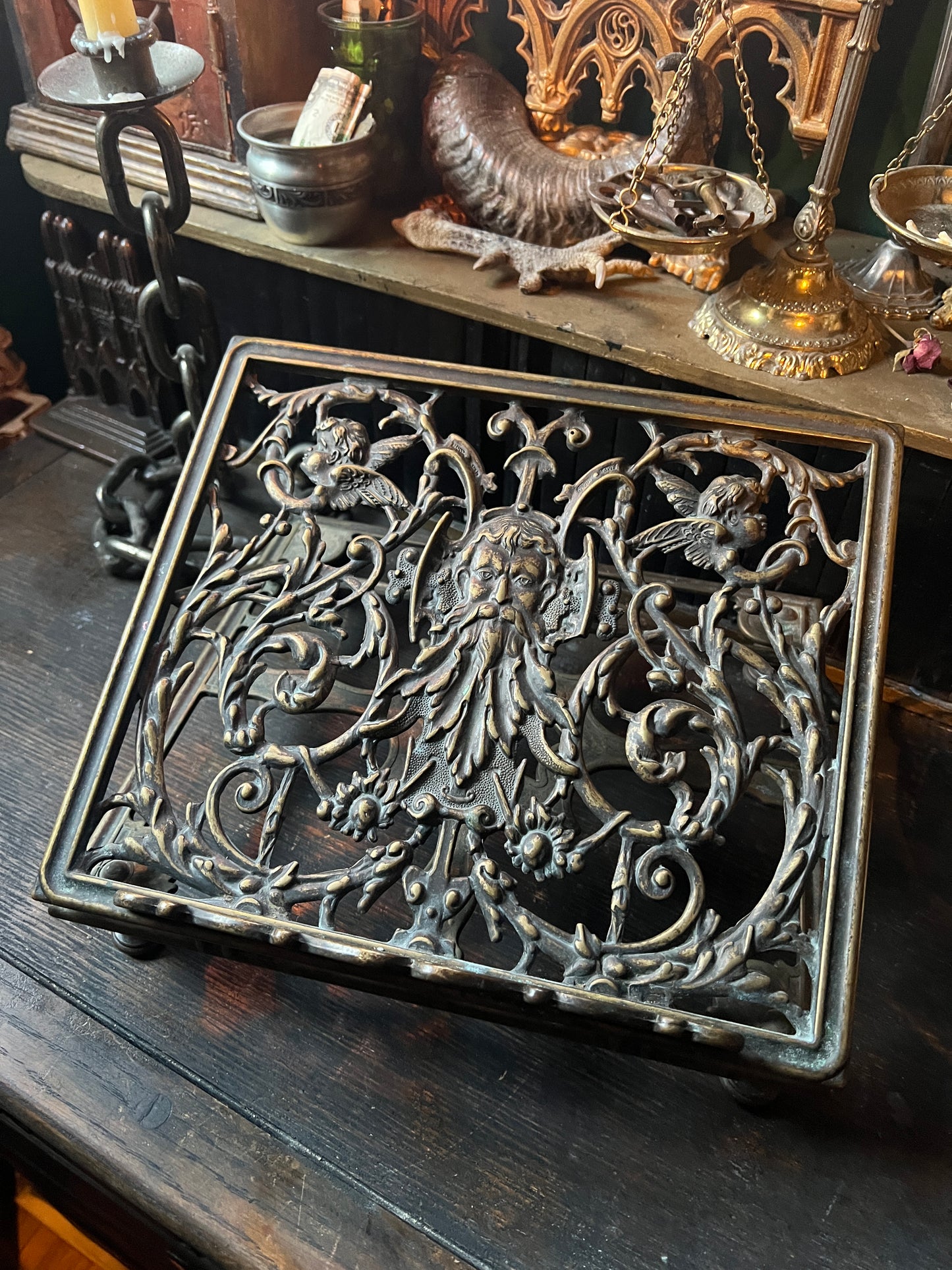 Bronze Green Man & Cherub Book Stand