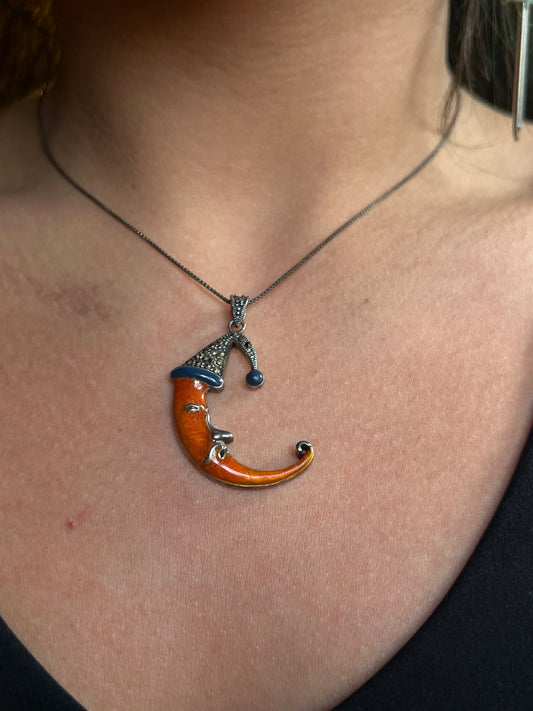 Vintage Silver & Marcasite "Man in the Moon" Necklace